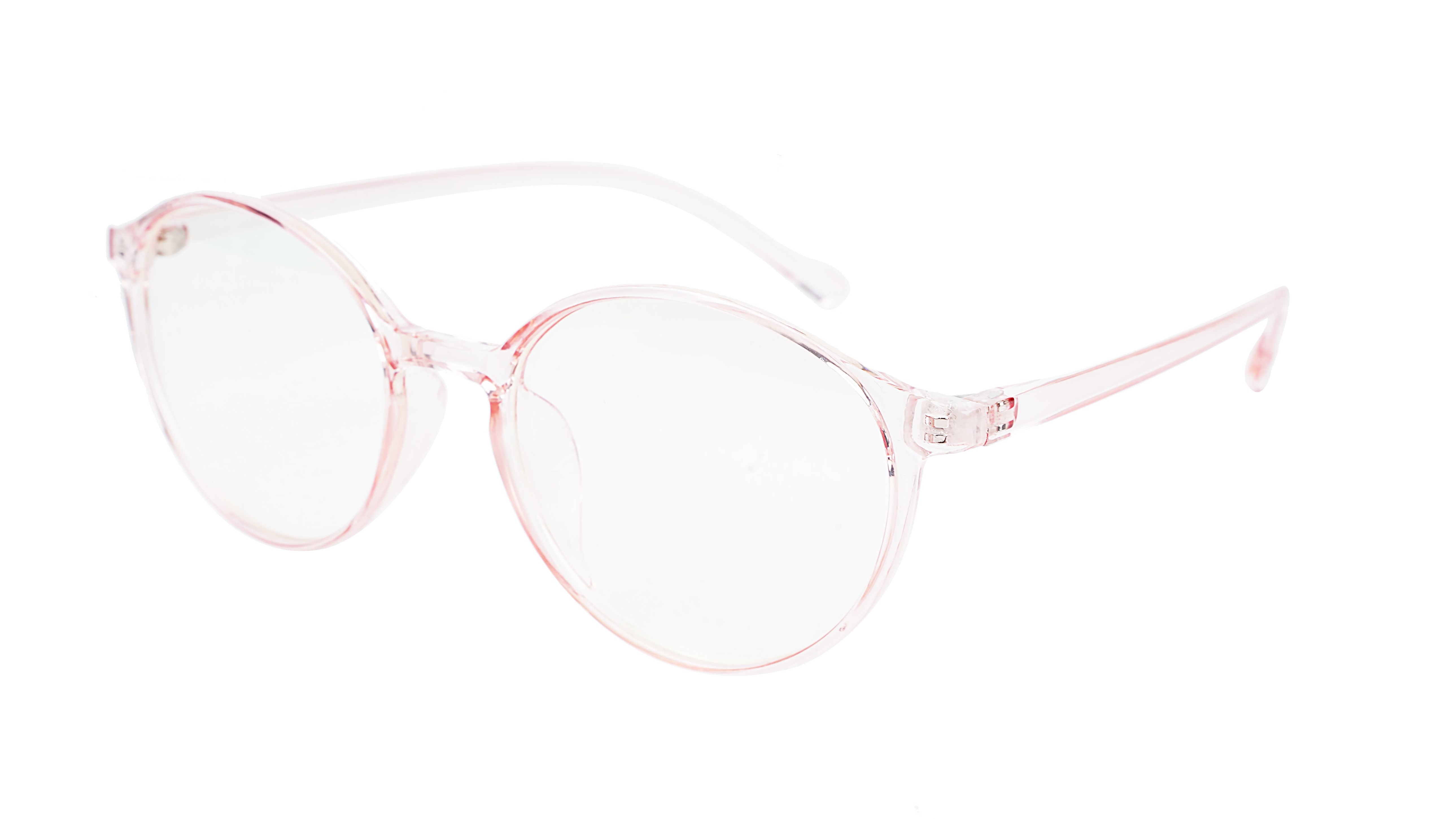 Female Full Rim Round Medium Spectacle Frame. See Through Pink Color