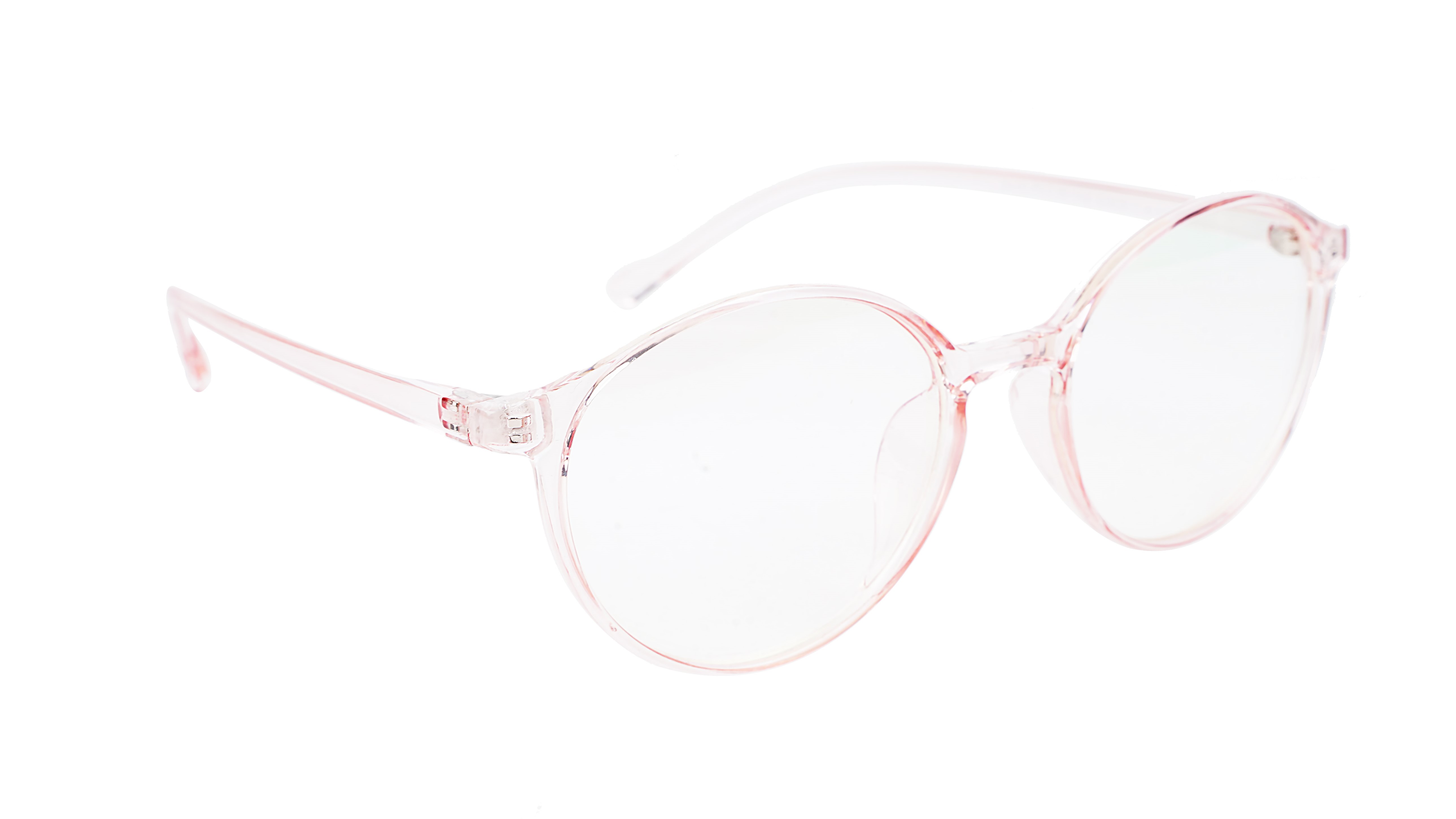 Female Full Rim Round Medium Spectacle Frame. See Through Pink Color