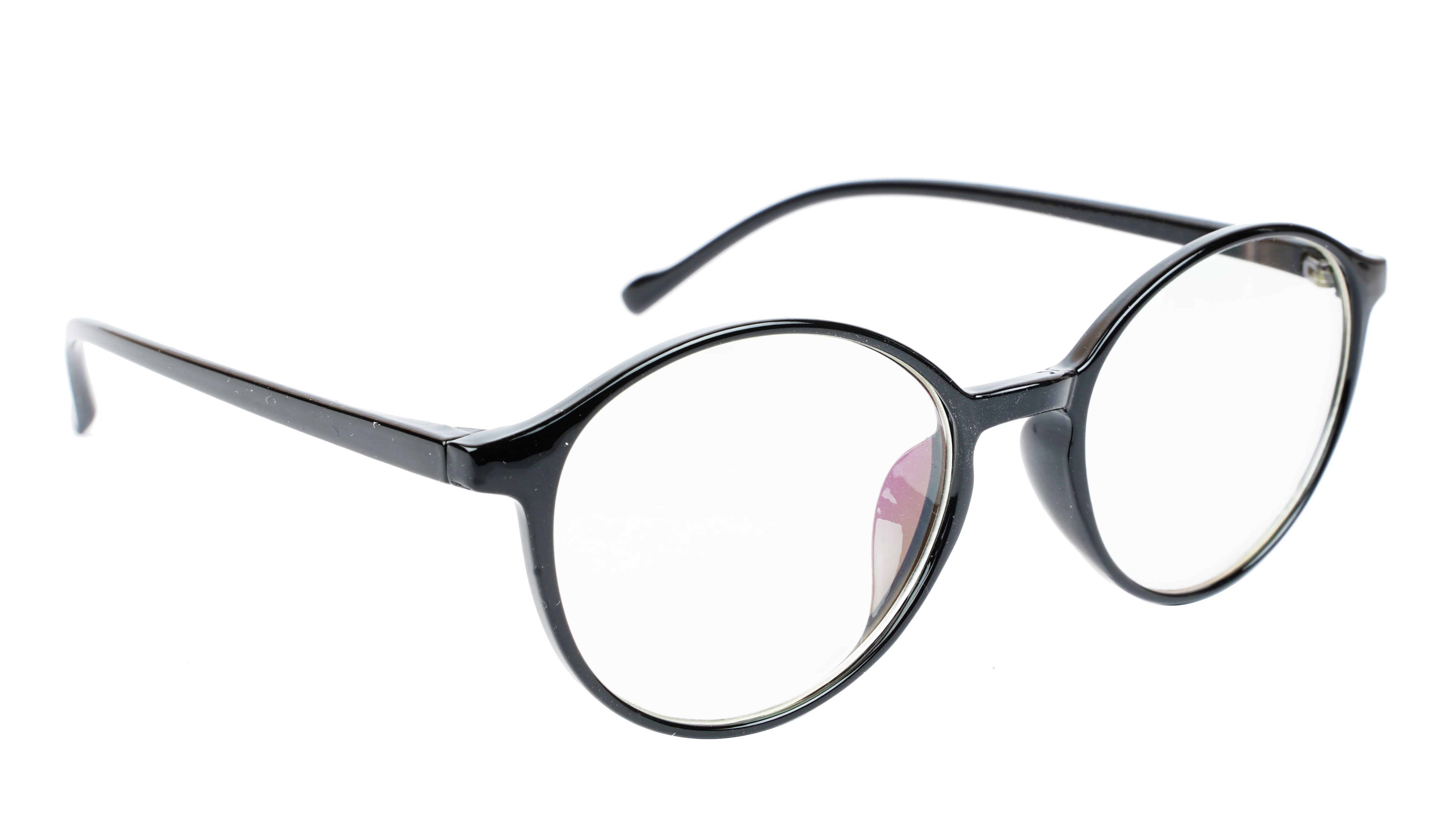 Soigné Unisex Medium Round Spectacle.Glossy Black with leather pouch
