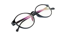 Soigné Unisex Medium Round Spectacle.Glossy Black with leather pouch