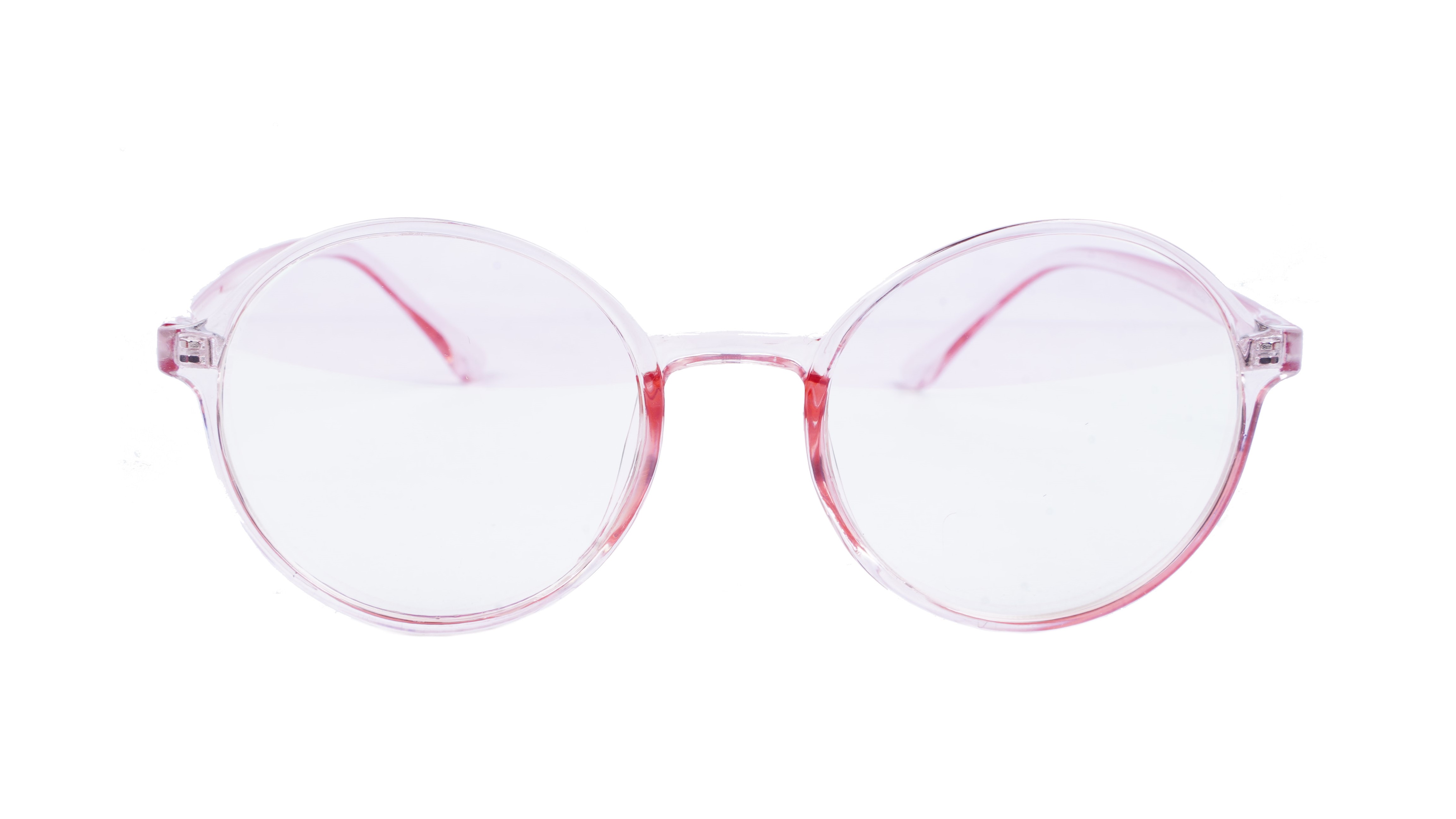 Female Round Medium Spectacle Frame. See Through Light Pink Frame