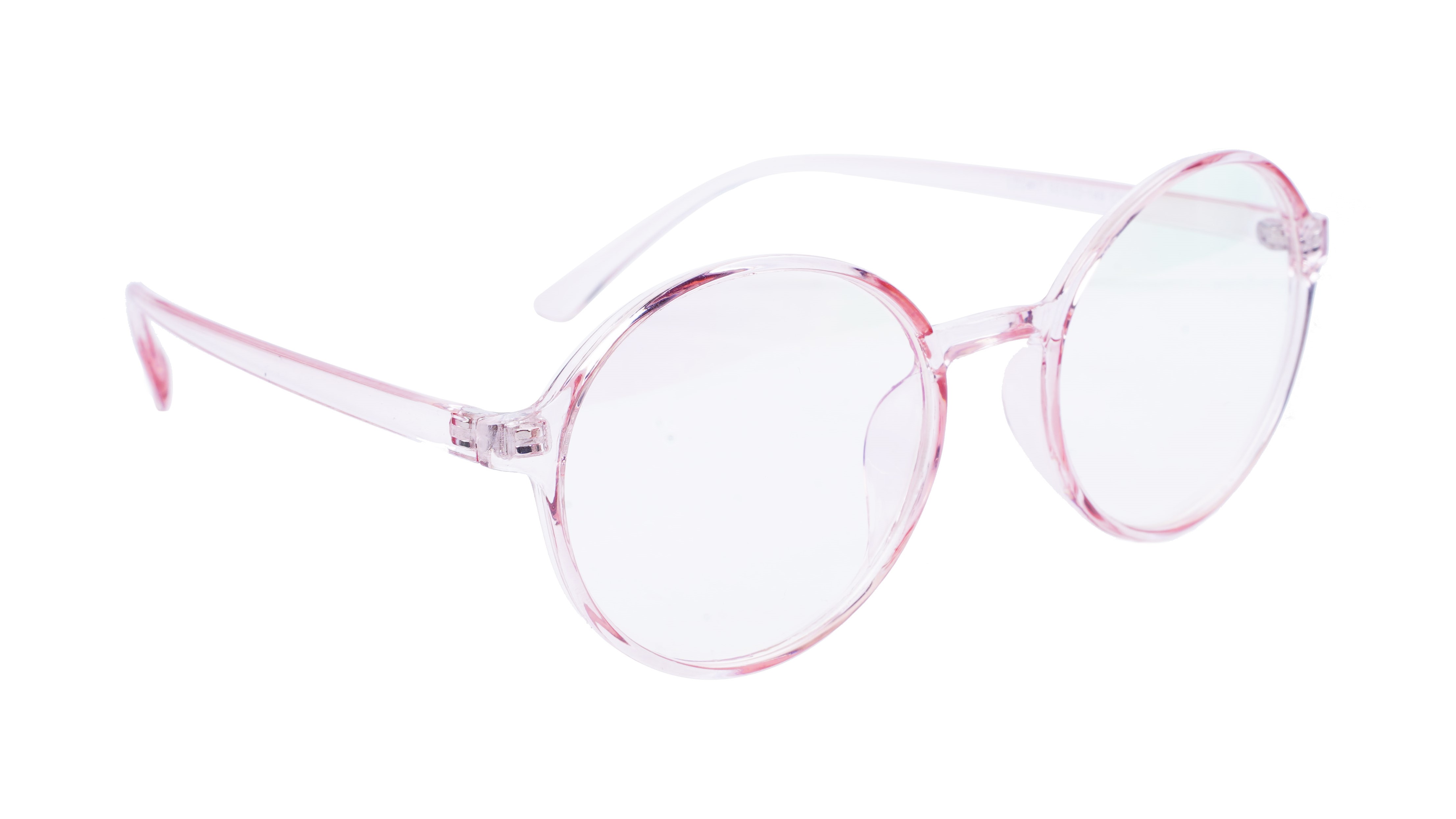 Female Round Medium Spectacle Frame. See Through Light Pink Frame