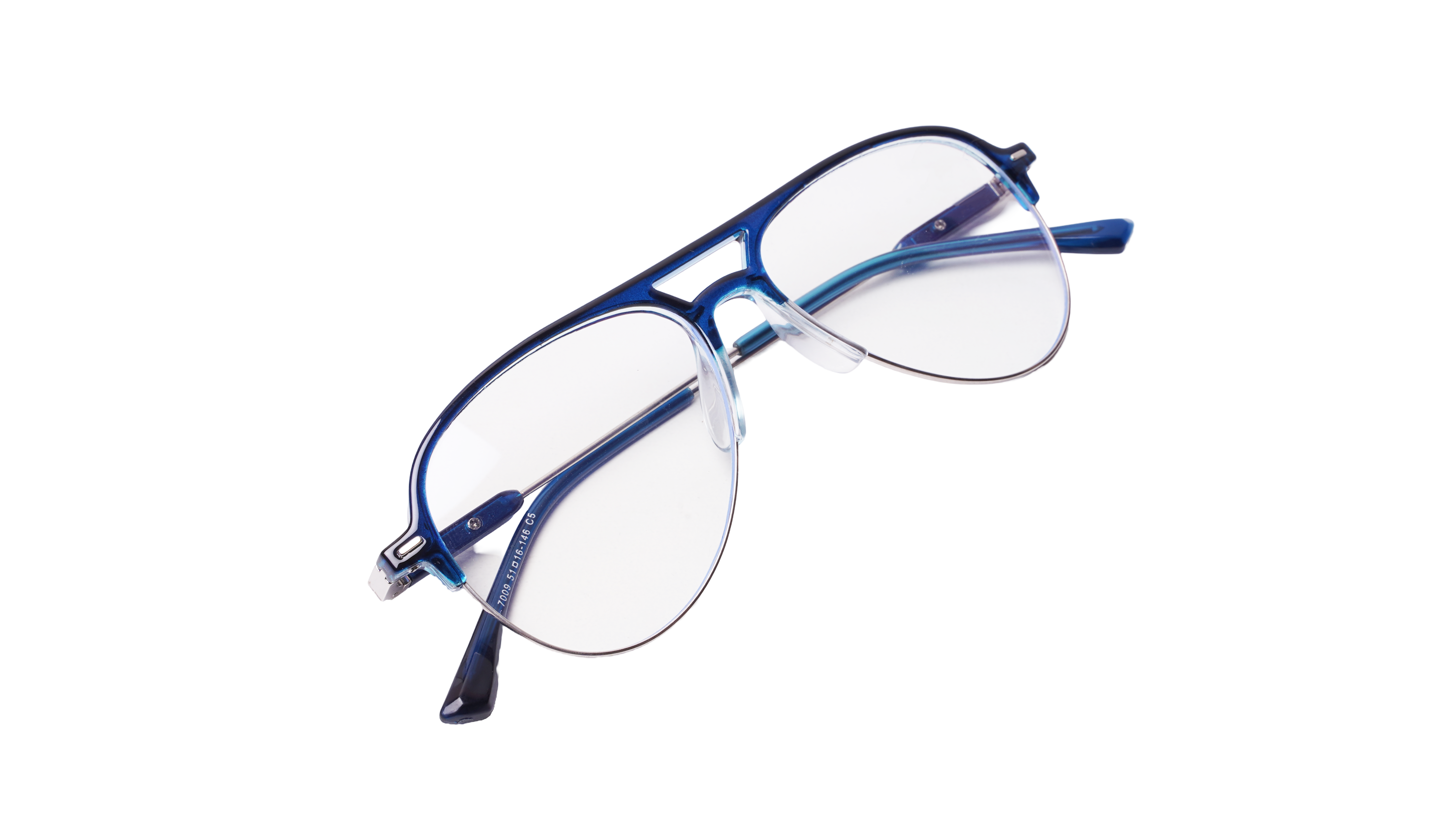 Soigné Unisex Large Half Rim Aviator Spectacle Frame.Blue