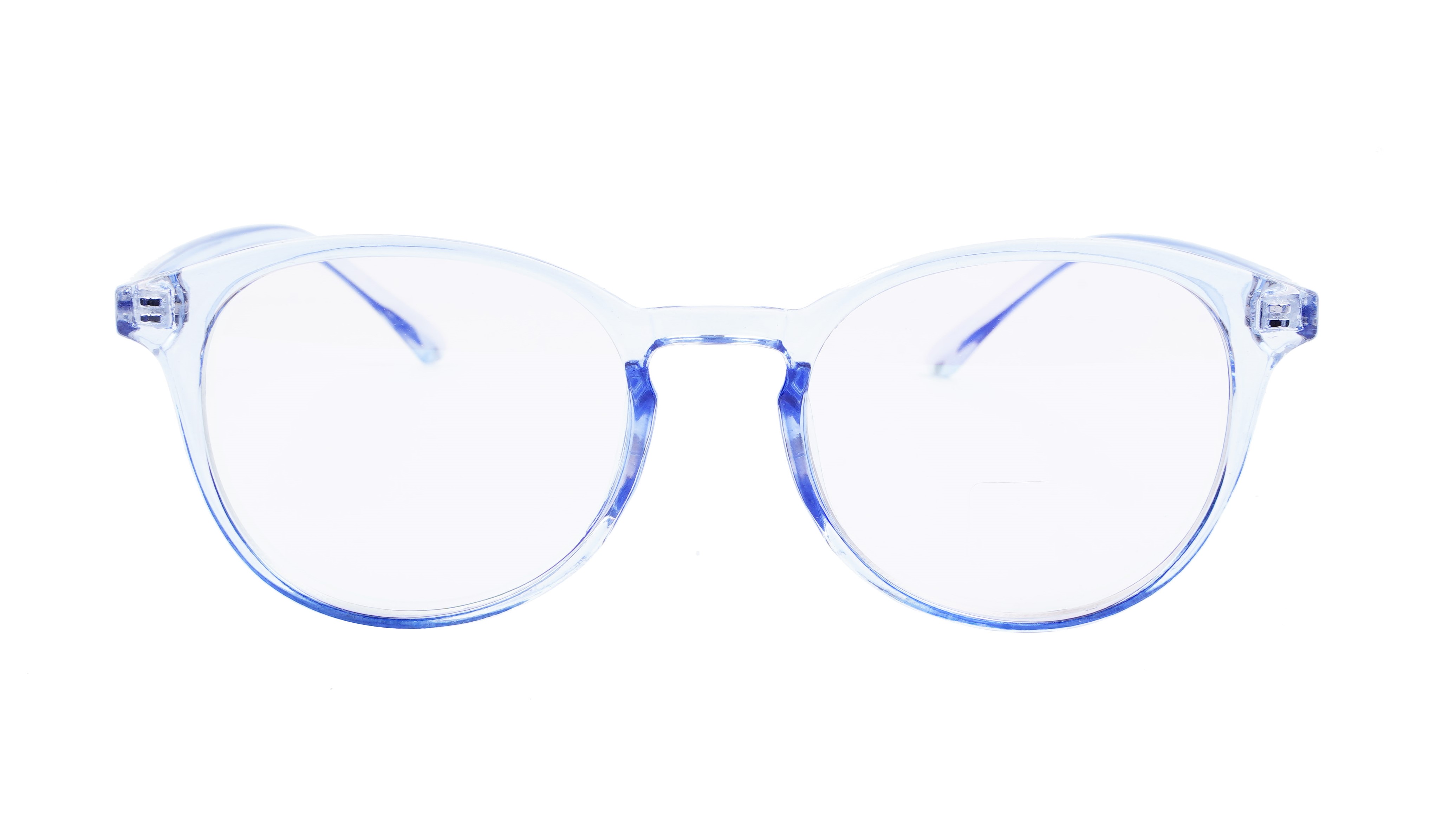 Unisex Large Full Rim Round Spectacle Frame. See Through Blue Color