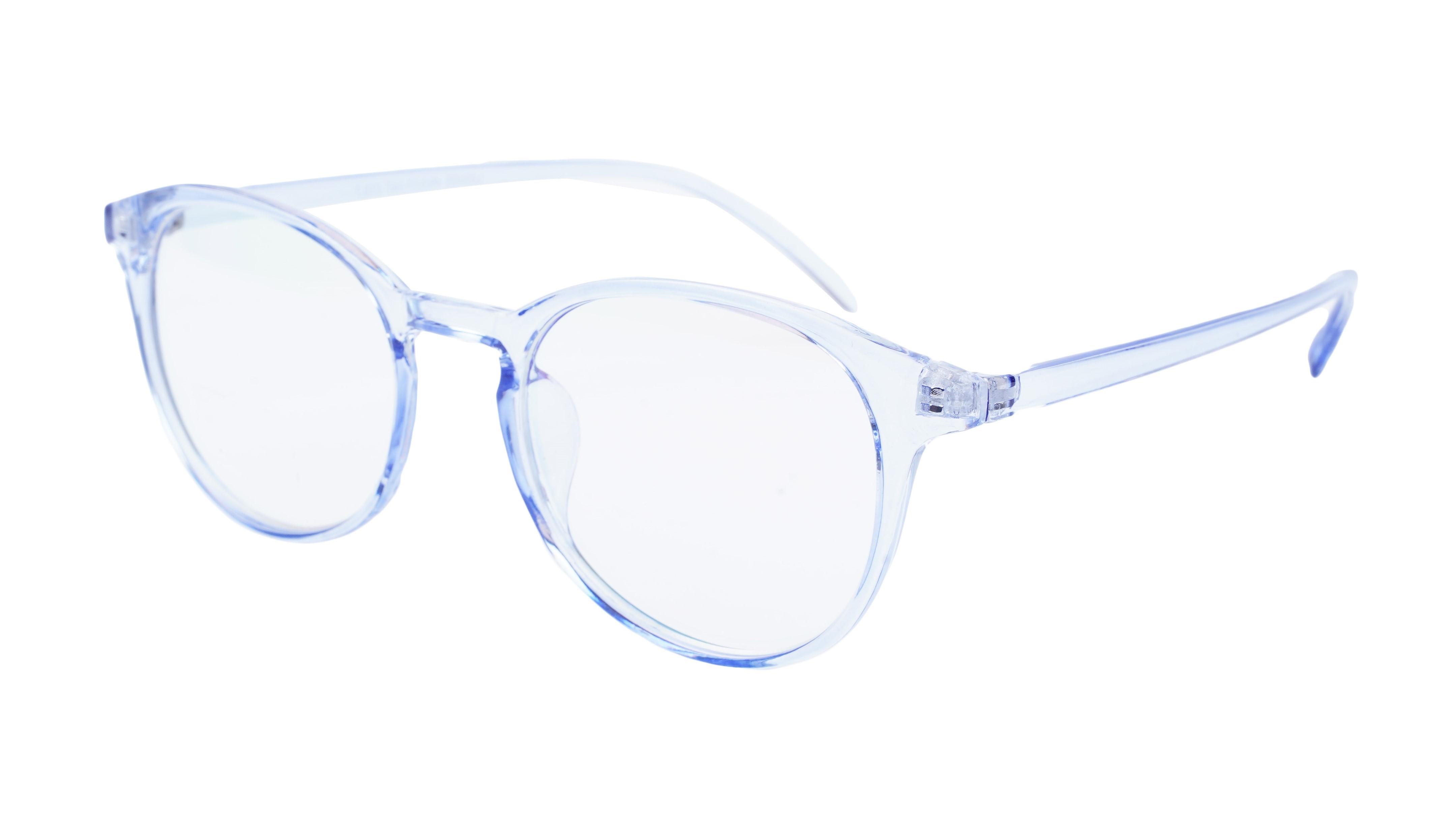 Unisex Large Full Rim Round Spectacle Frame. See Through Blue Color