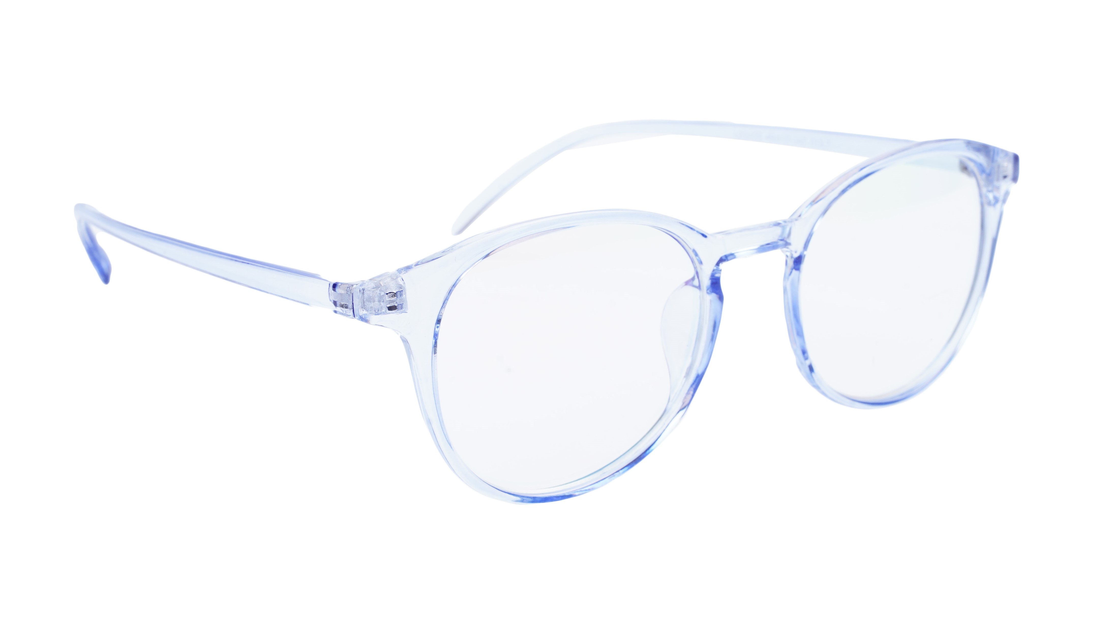 Unisex Large Full Rim Round Spectacle Frame. See Through Blue Color