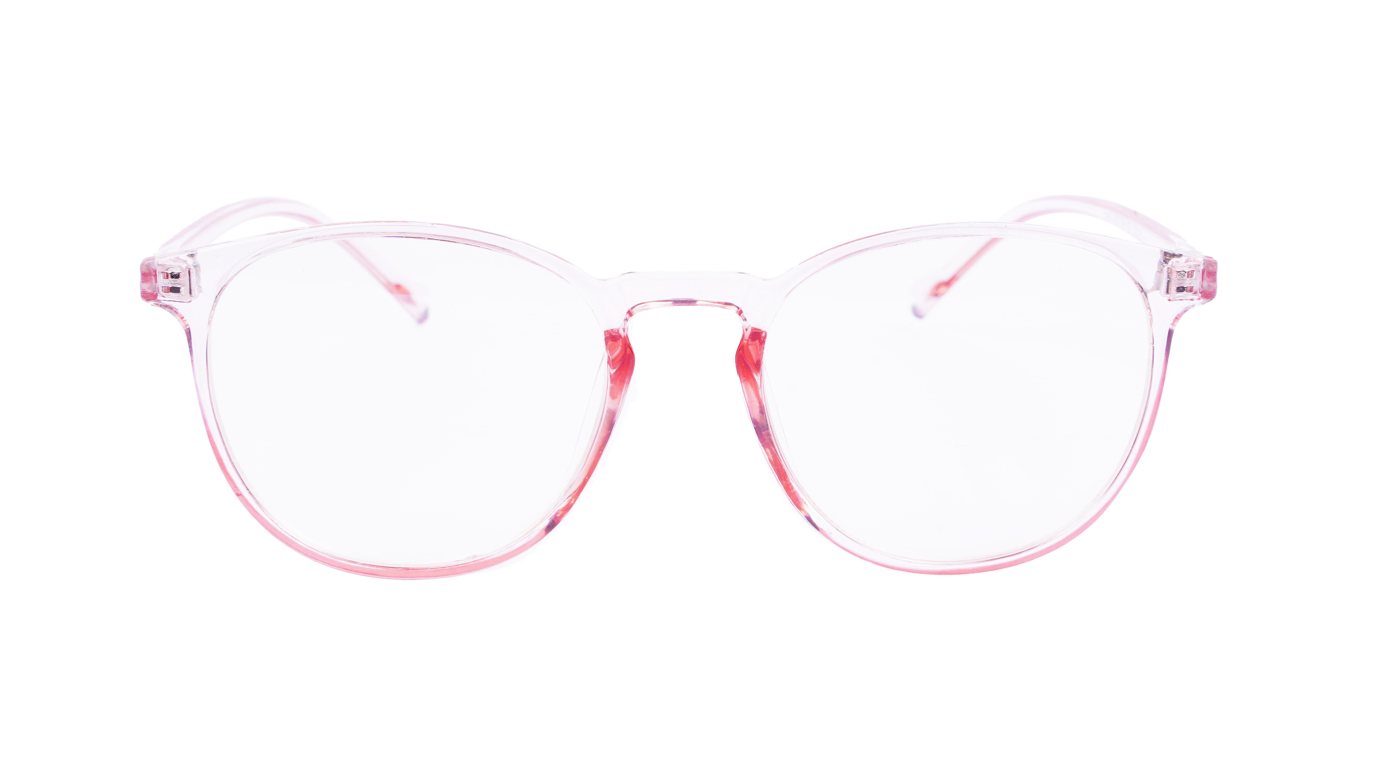 Female Round Large Spectacle Frame. See Through Pink Color