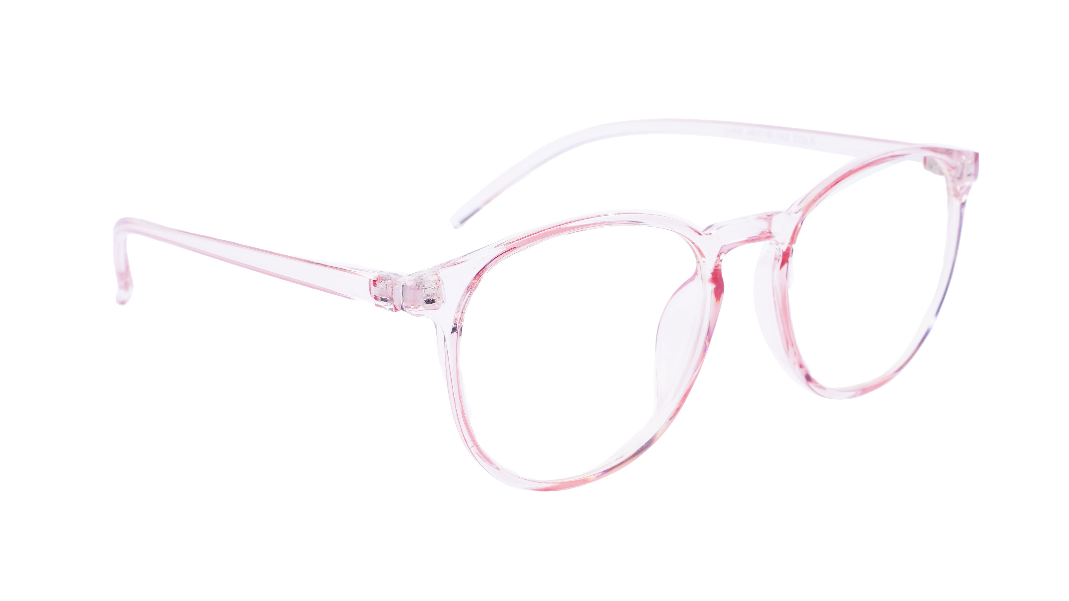 Female Round Large Spectacle Frame. See Through Pink Color