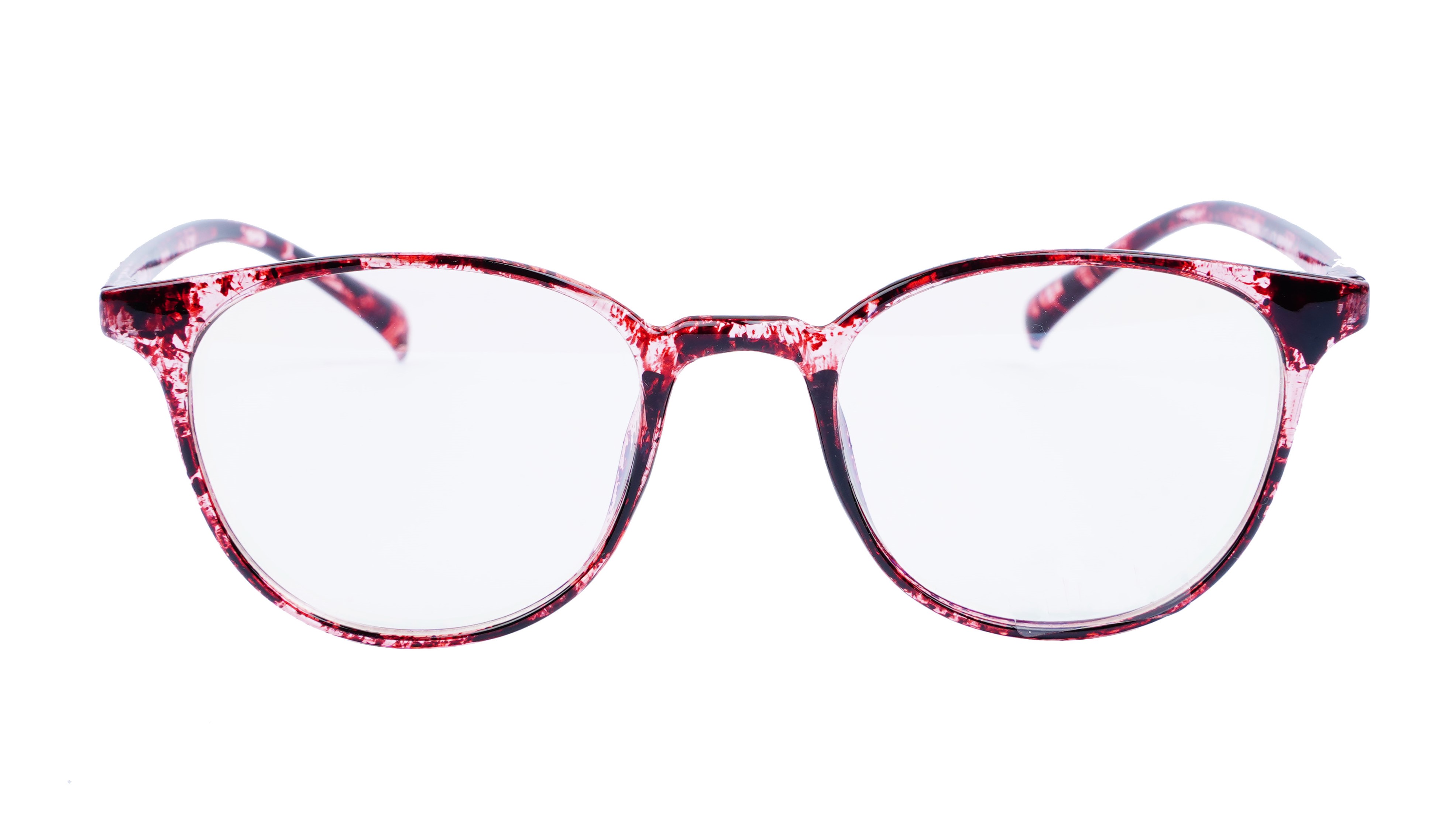 Unisex Medium Full Rim Round Spectacle Frame. Red & Transparent Color
