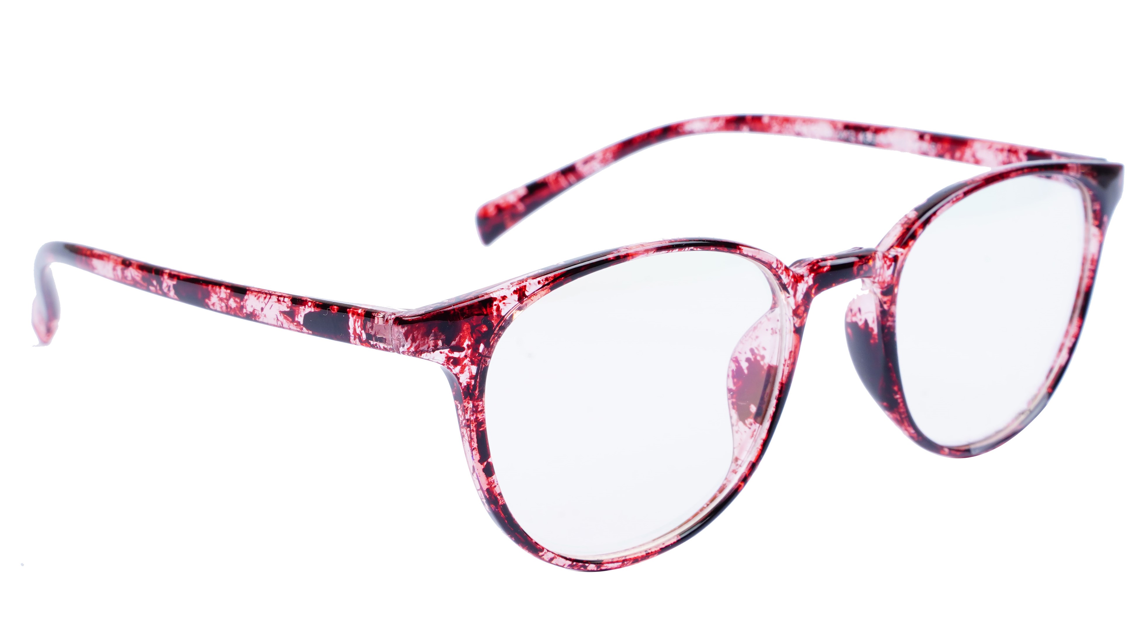 Unisex Medium Full Rim Round Spectacle Frame. Red & Transparent Color