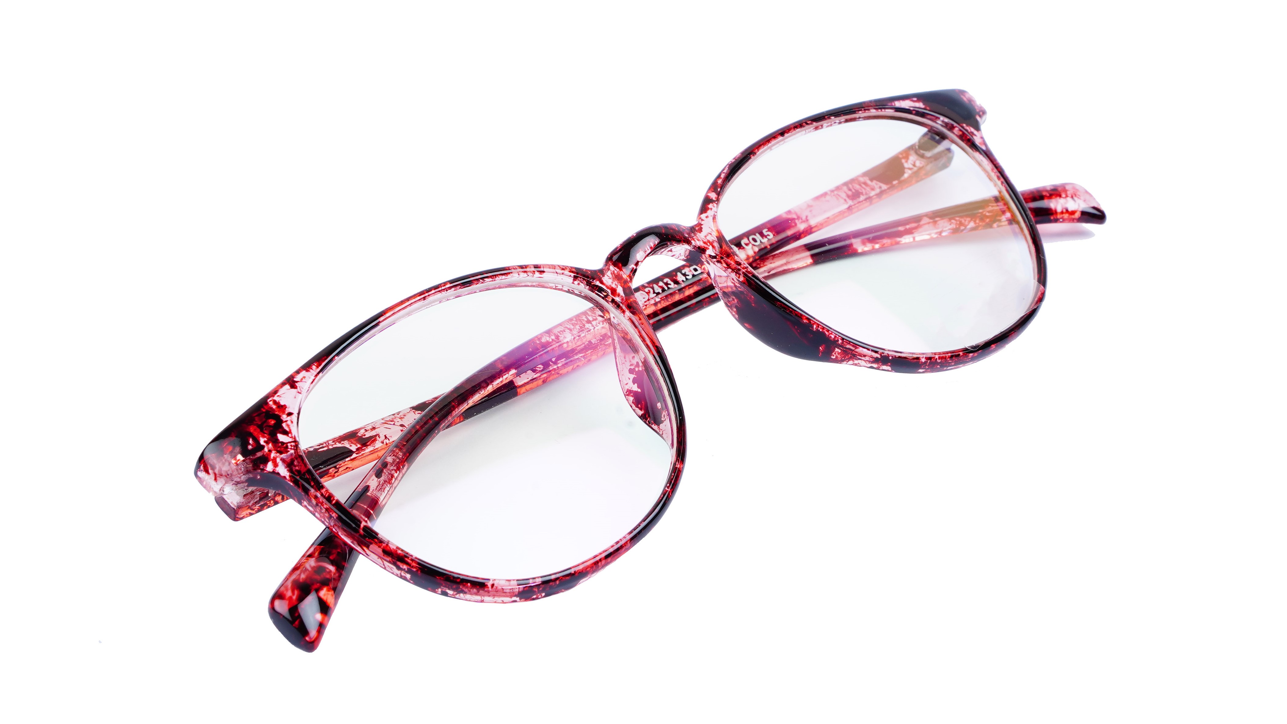 Unisex Medium Full Rim Round Spectacle Frame. Red & Transparent Color