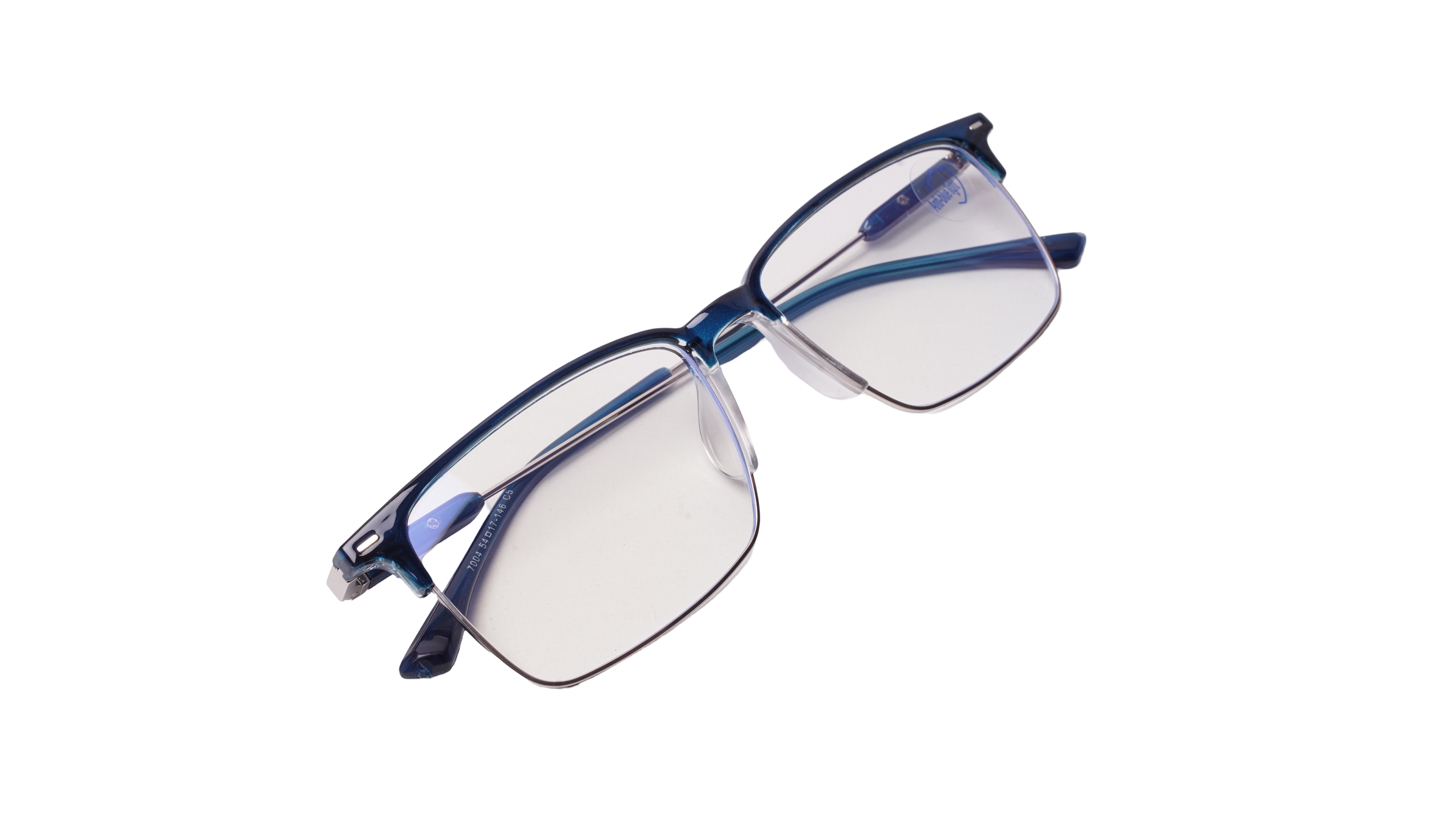 Soigné Unisex Half Rim Rectangular Spectacle Frame.Blue-Large