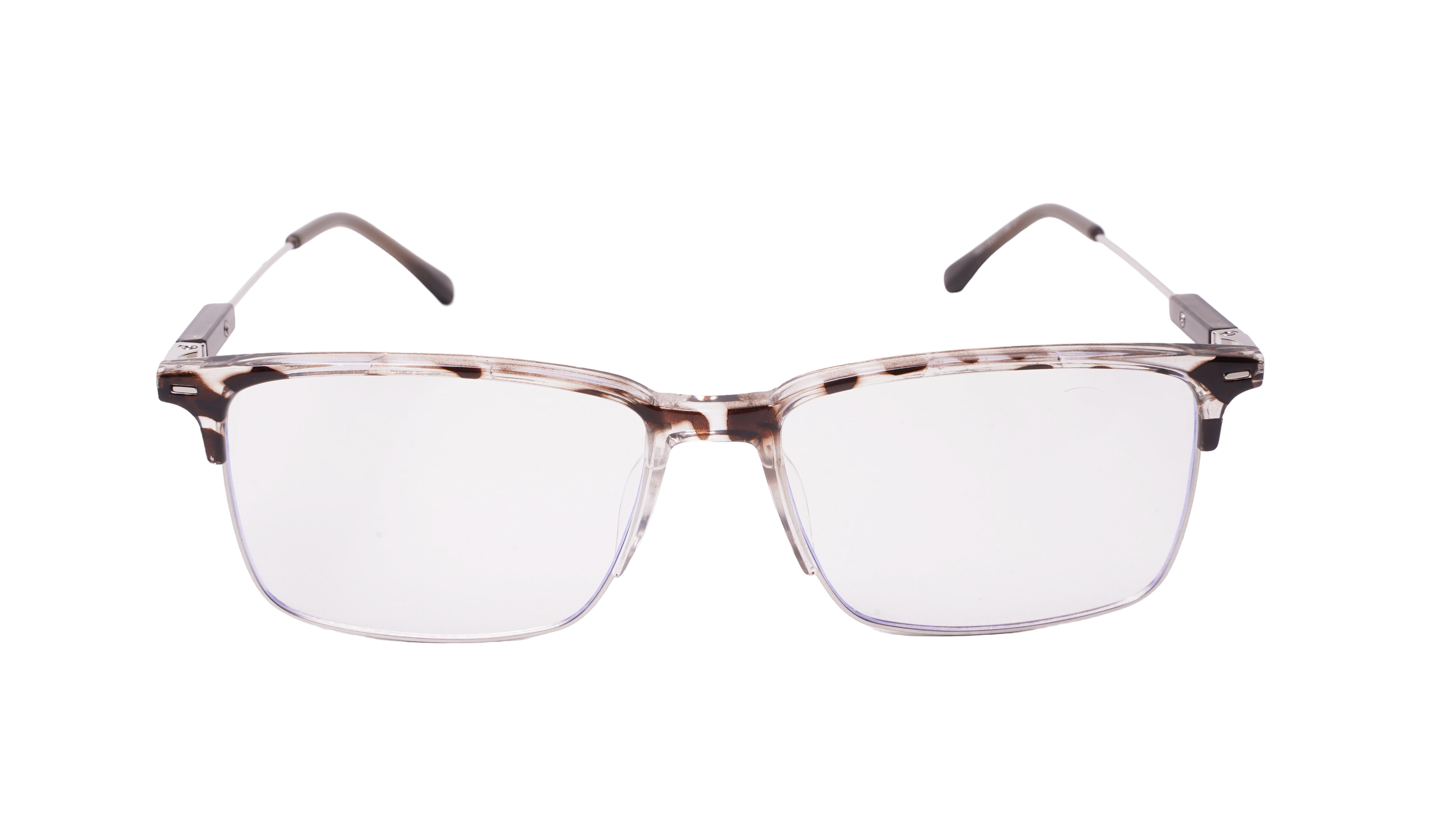 Soigné Unisex Half Rim Rectangular Spectacle Frame.Brown&Transparent-Large