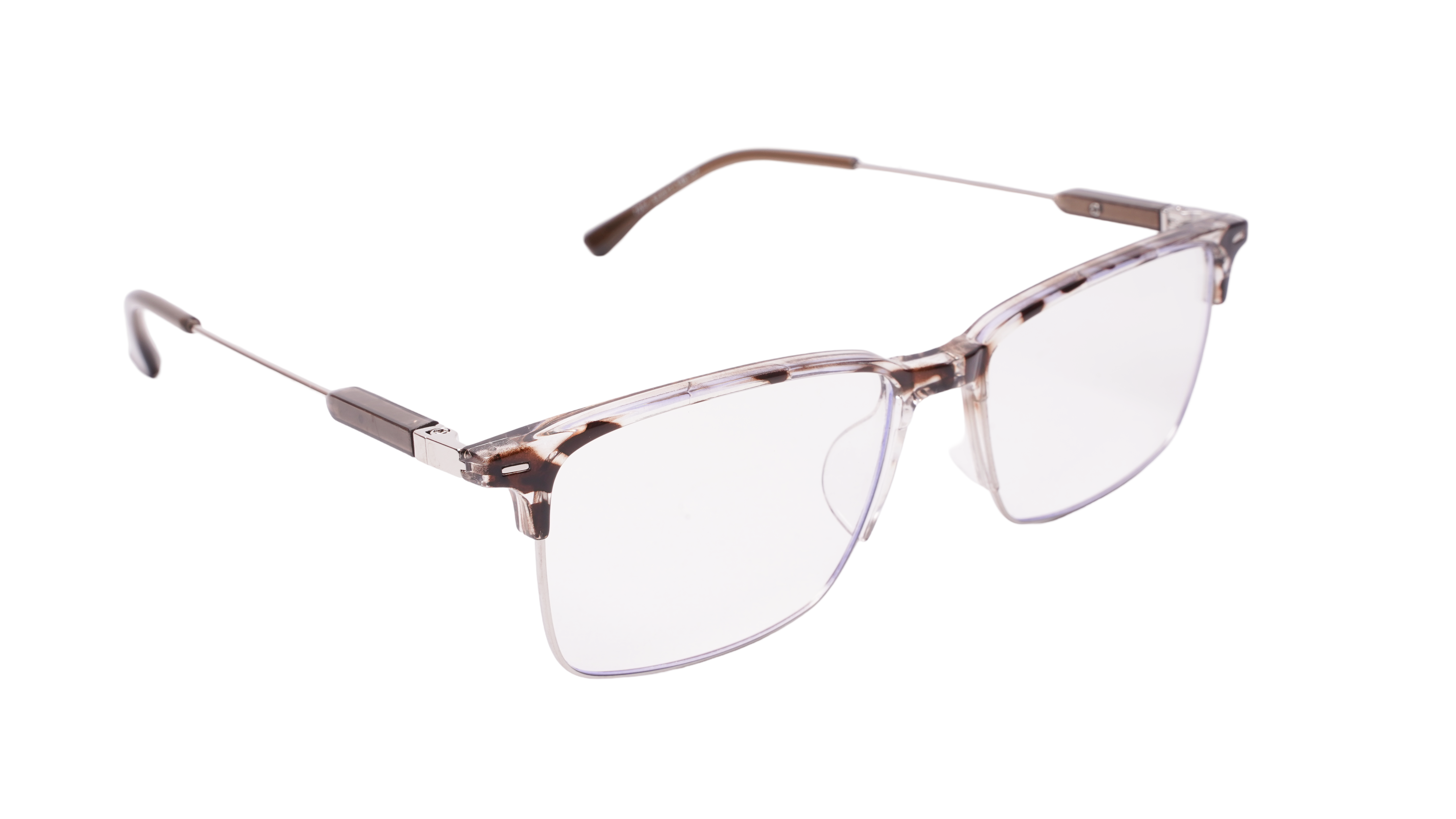 Soigné Unisex Half Rim Rectangular Spectacle Frame.Brown&Transparent-Large