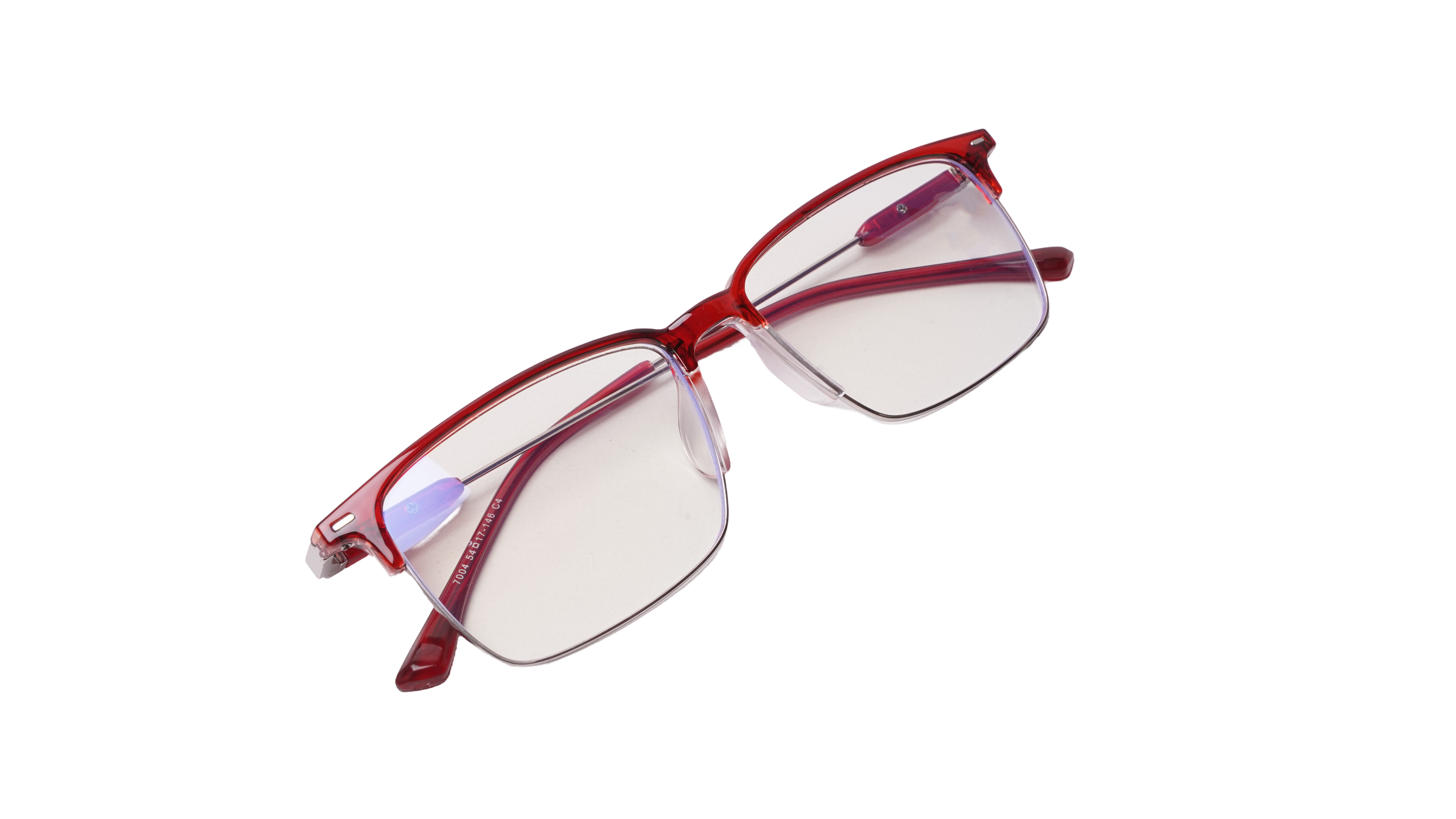 Soigné Unisex Half Rim Rectangular Spectacle Frame.Red-Large
