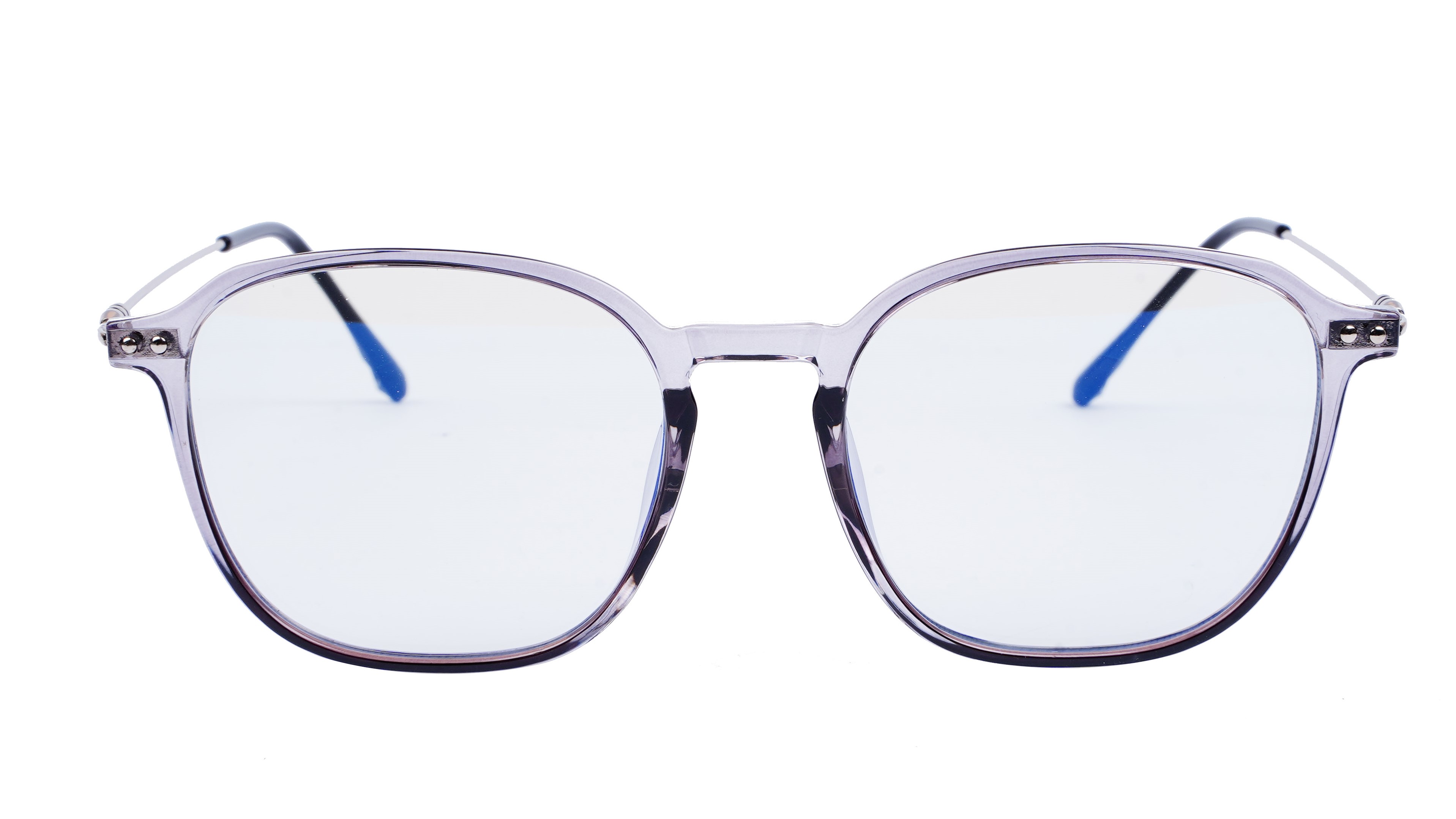 Unisex Large Square Spectacle Frame. See Through Grey Frame