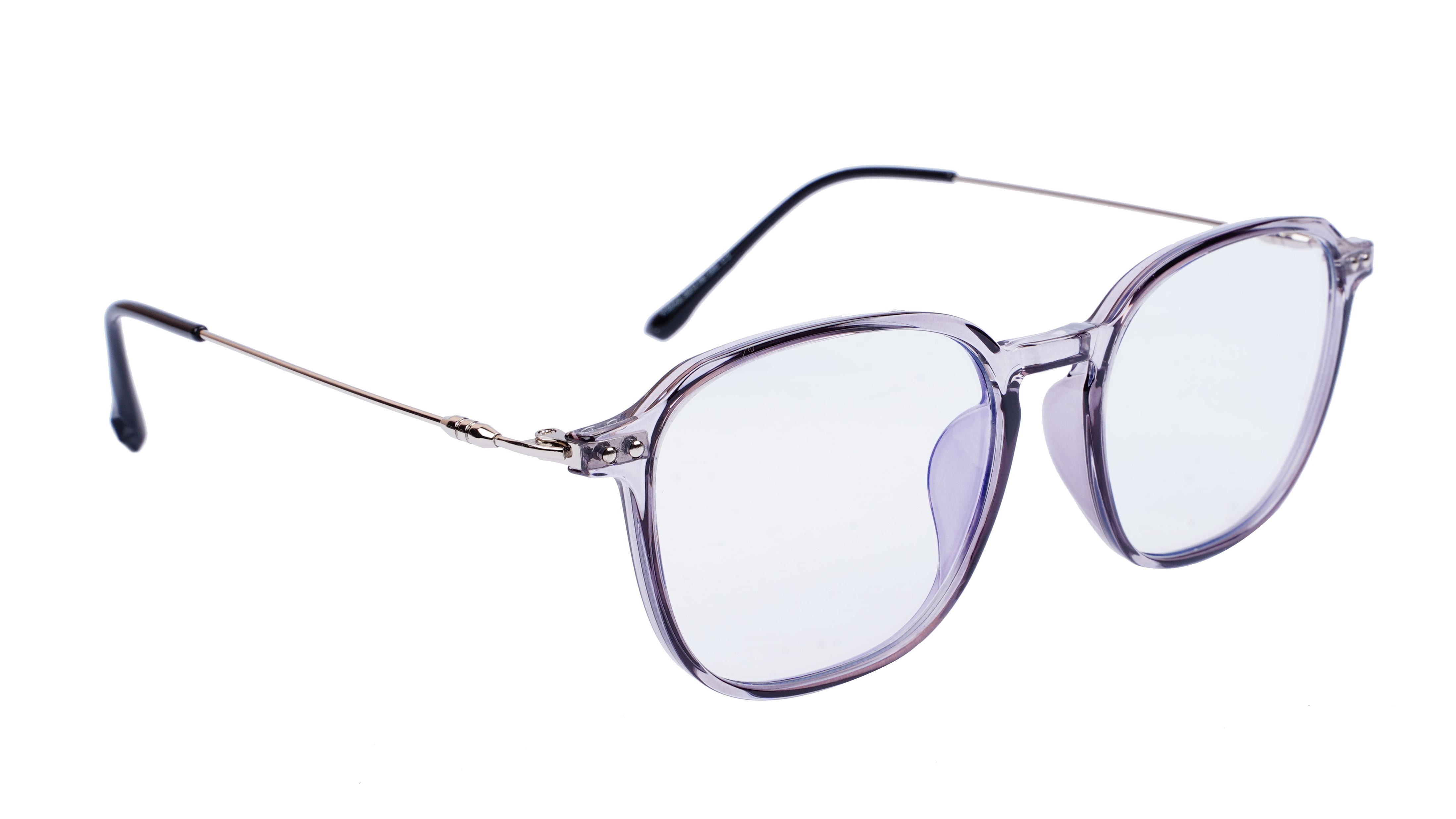 Unisex Large Square Spectacle Frame. See Through Grey Frame