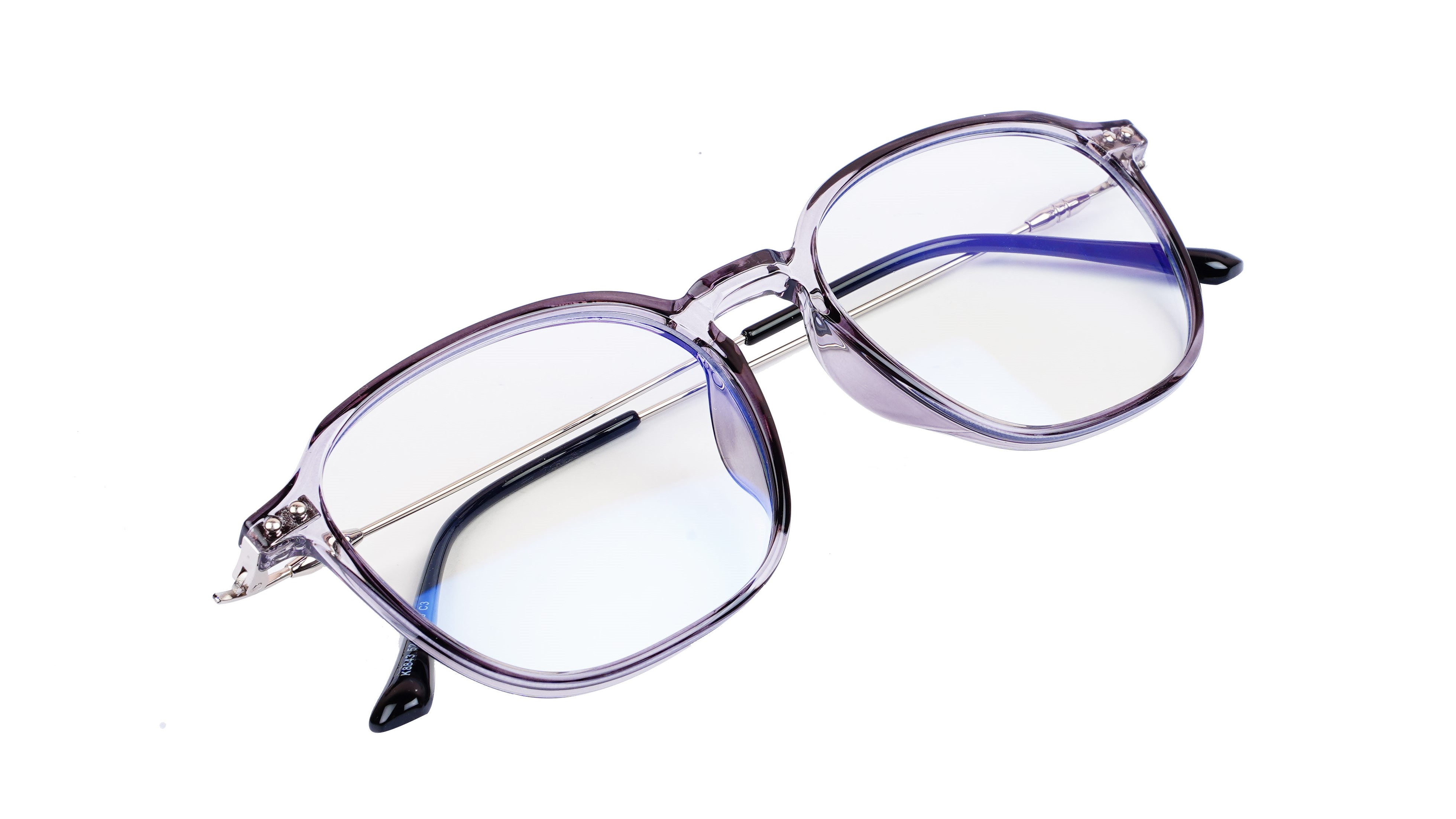 Unisex Large Square Spectacle Frame. See Through Grey Frame