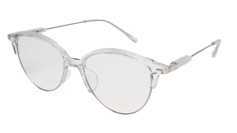 Soigné Female Large Half Rim Cat Eye Spectacle Frame.Transparent&Silver