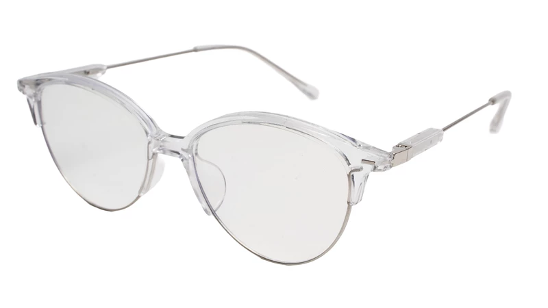 Soigné Female Large Half Rim Cat Eye Spectacle Frame.Transparent&Silver
