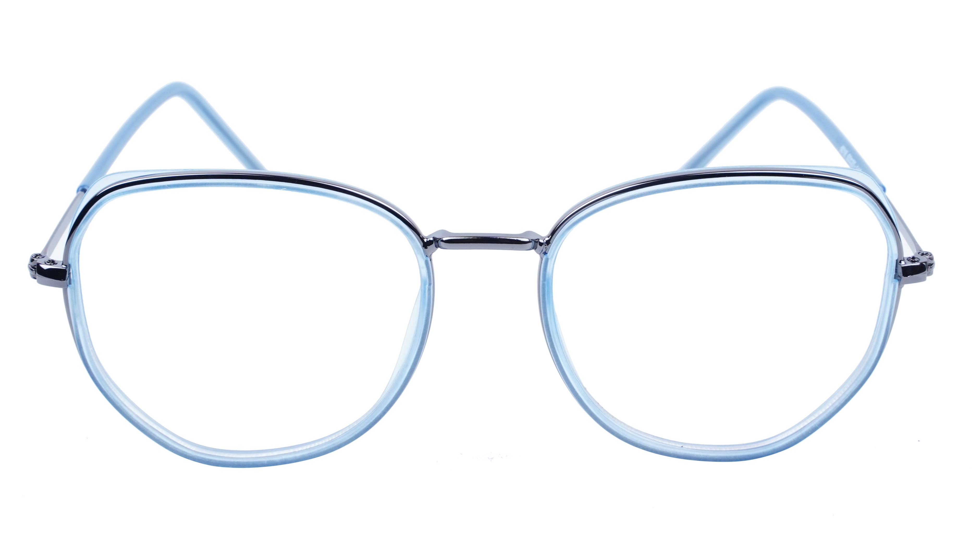 Unisex Large Pentagon Spectacle Frame. Blue &Grey Color Composite Frame.