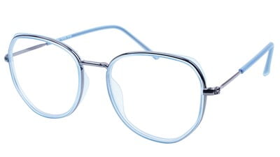 Unisex Large Pentagon Spectacle Frame. Blue &Grey Color Composite Frame.