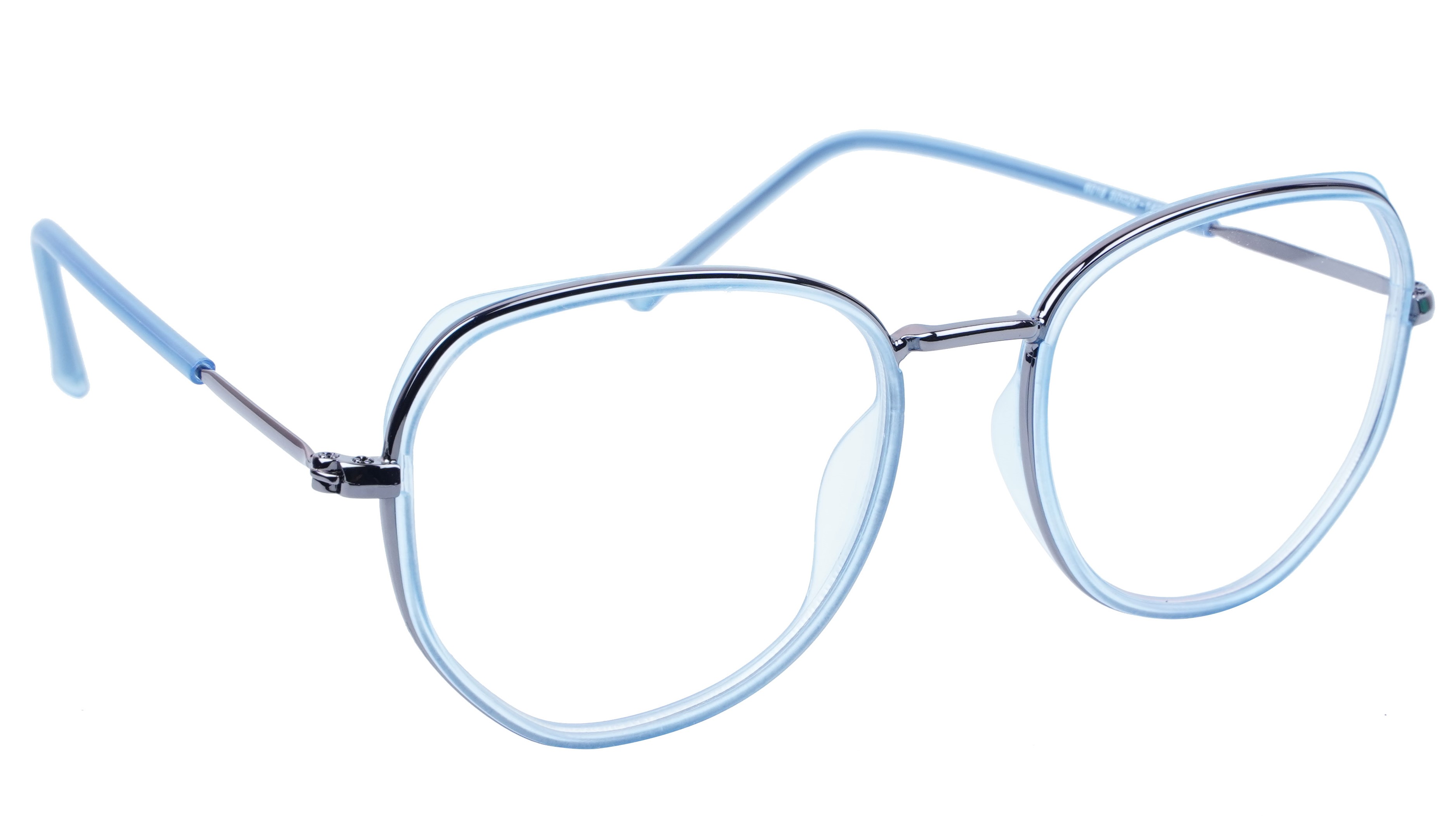 Unisex Large Pentagon Spectacle Frame. Blue &Grey Color Composite Frame.
