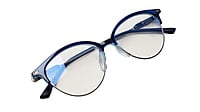 Soigné Female Large Half Rim Cat Eye Spectacle Frame.Blue&Silver