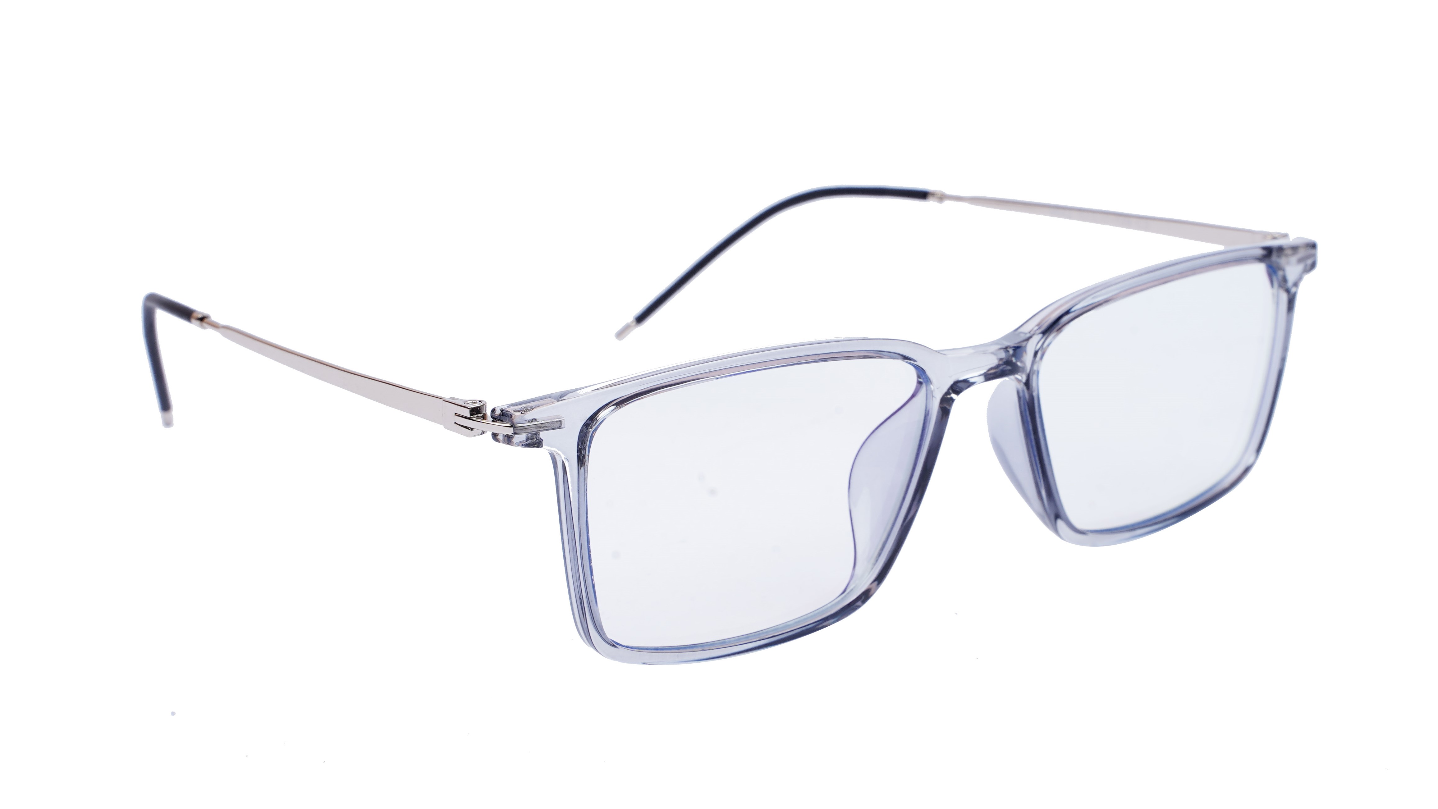 Unisex Large Rectangular Spectacle Frame. See Through Grey Rim