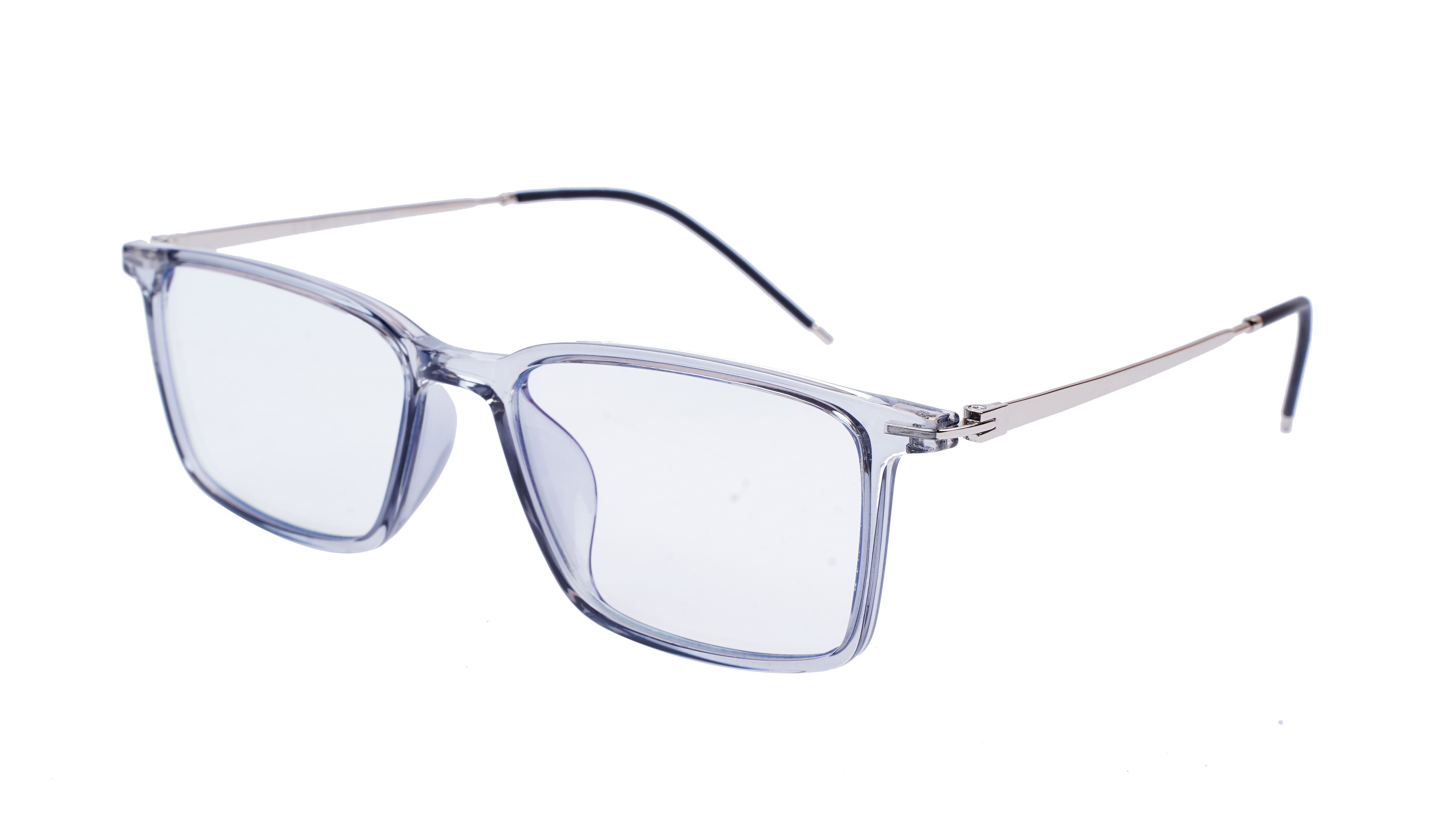 Unisex Large Rectangular Spectacle Frame. See Through Grey Rim