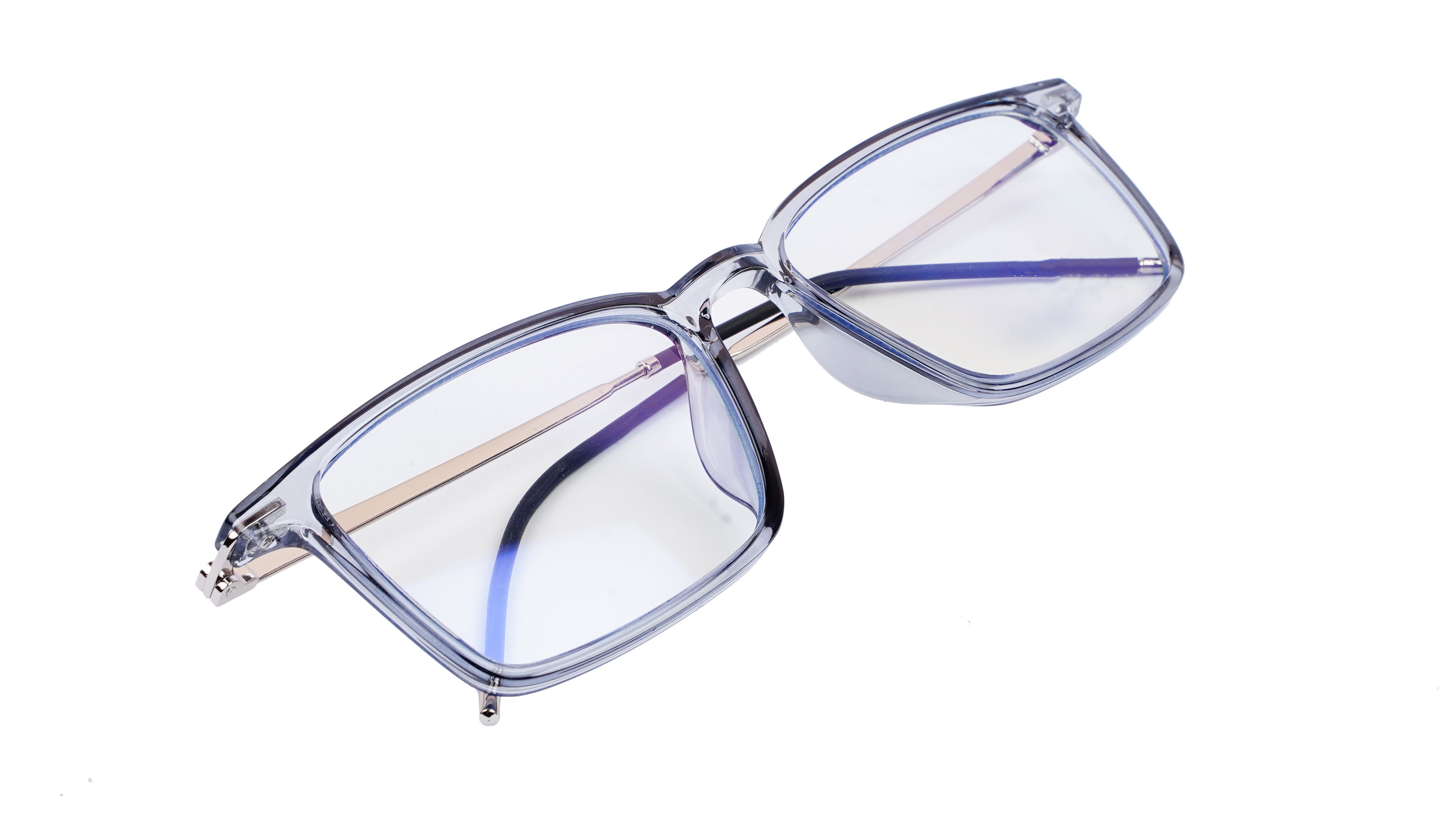 Unisex Large Rectangular Spectacle Frame. See Through Grey Rim