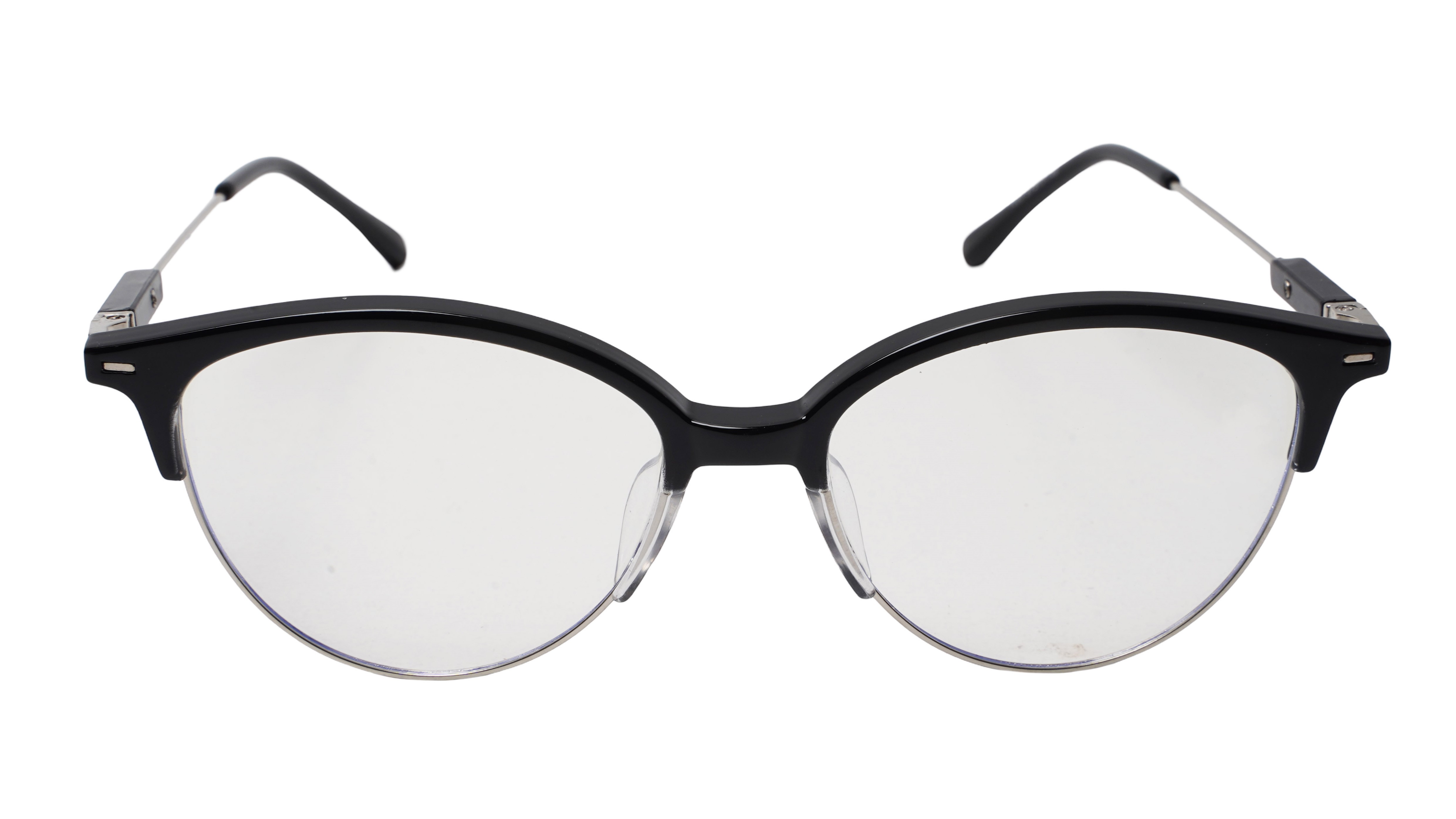 Soigné Female Large Half Rim Cat Eye Spectacle Frame.Black&Silver