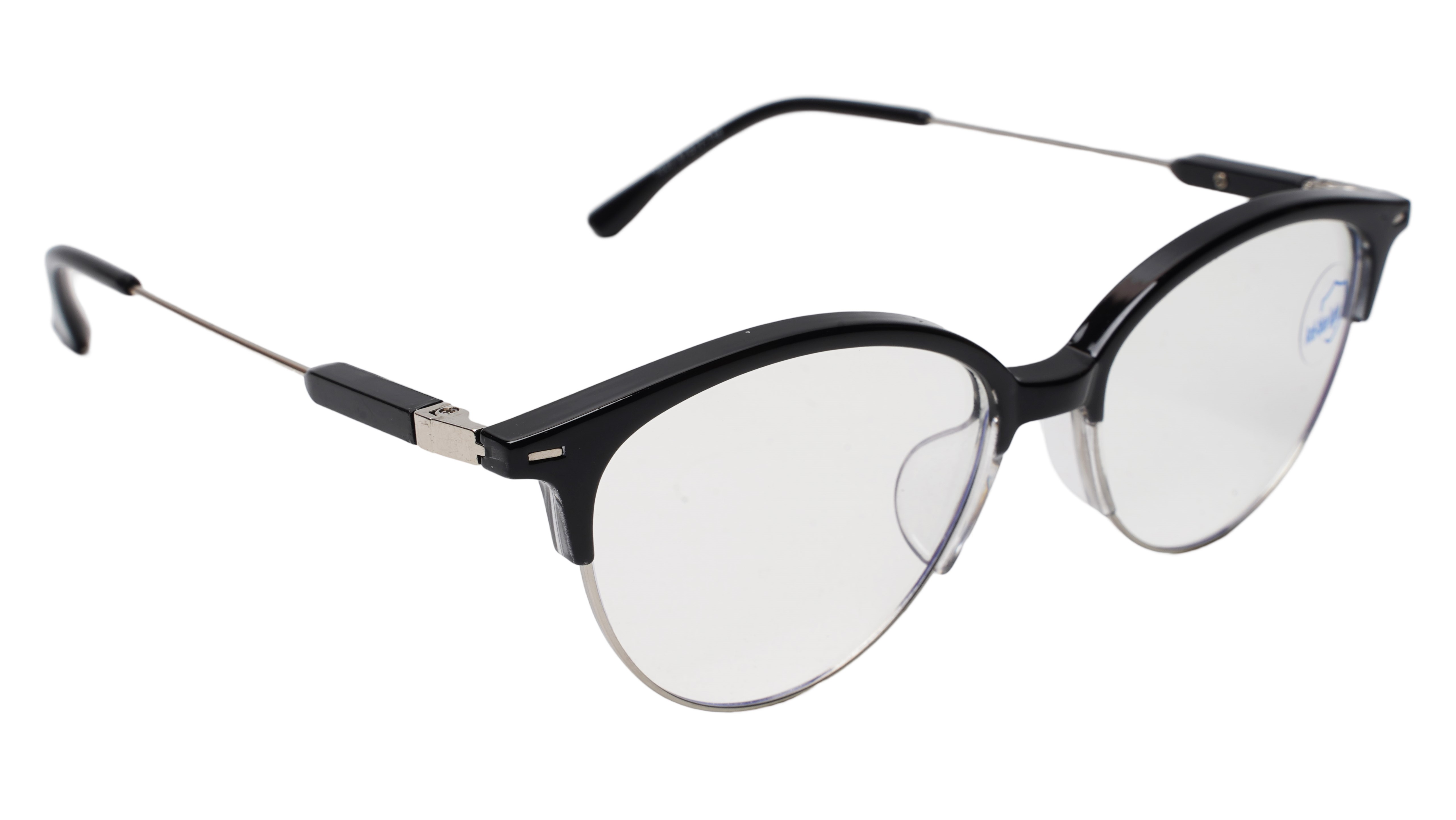 Soigné Female Large Half Rim Cat Eye Spectacle Frame.Black&Silver