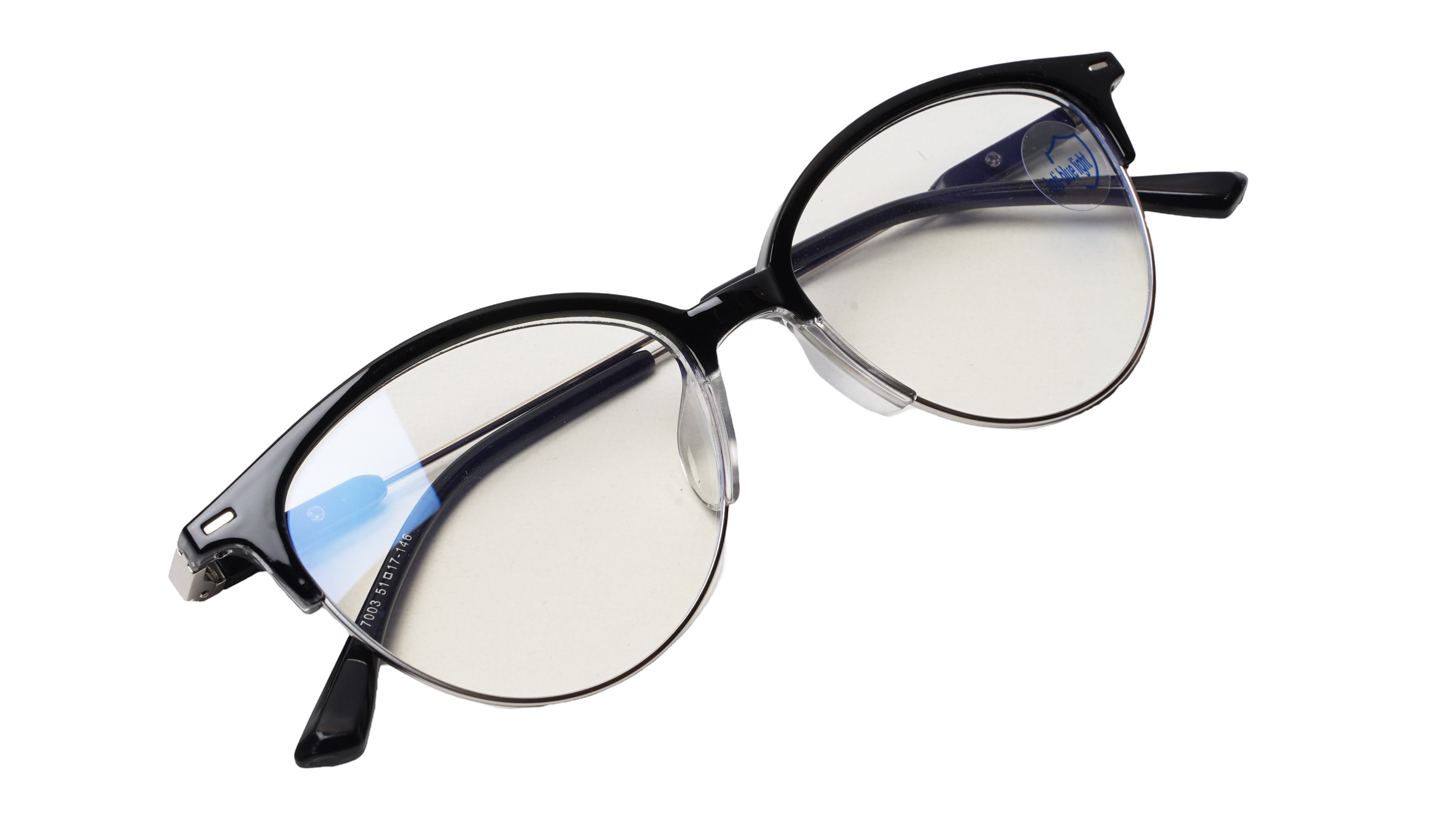 Soigné Female Large Half Rim Cat Eye Spectacle Frame.Black&Silver