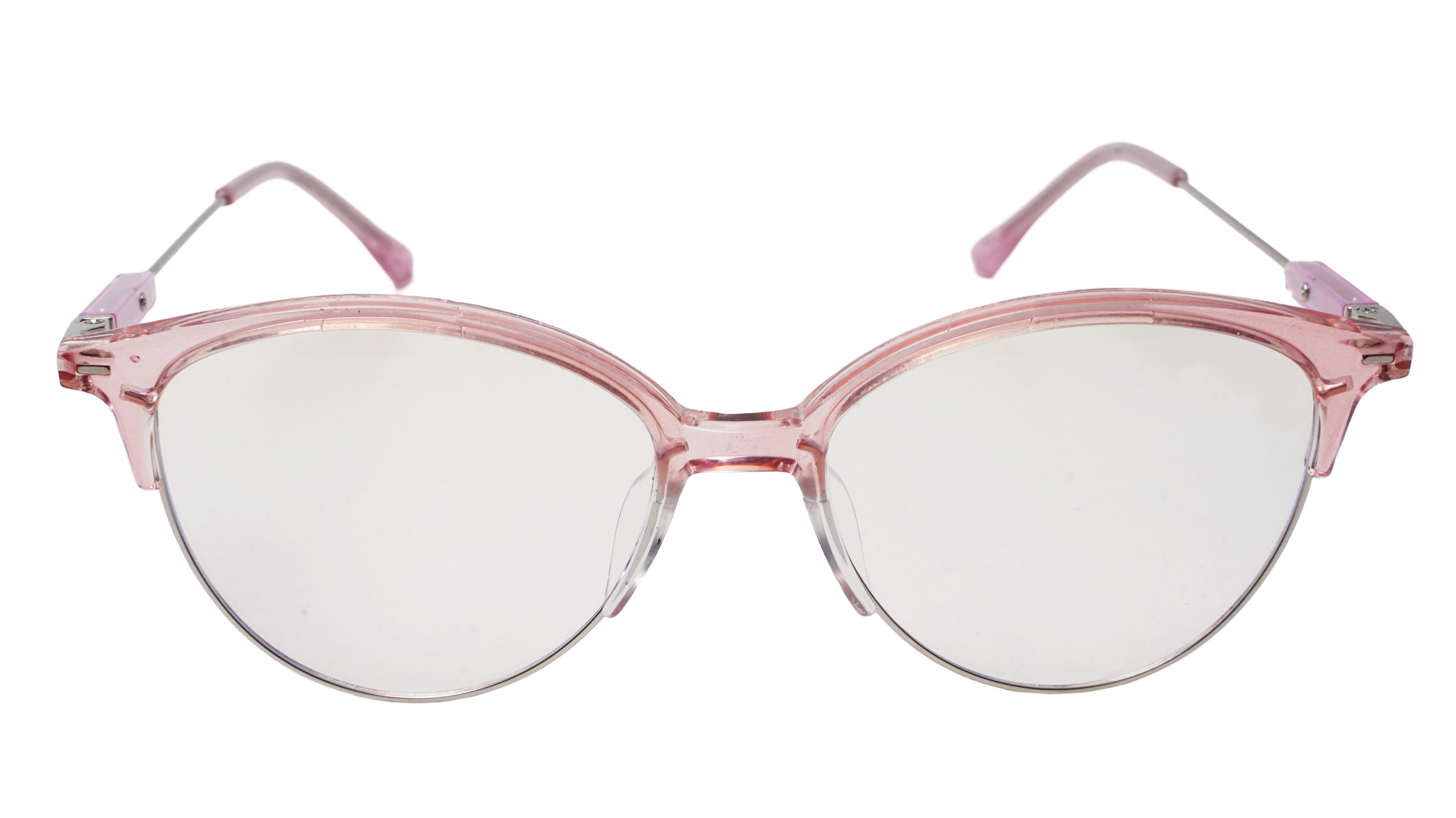 Soigné Female Large Half Rim Cat Eye Spectacle Frame.Pink&Silver