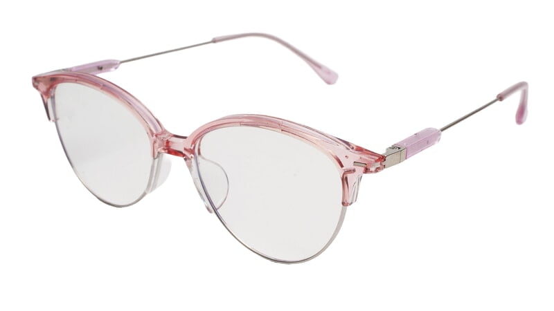 Soigné Female Large Half Rim Cat Eye Spectacle Frame.Pink&Silver