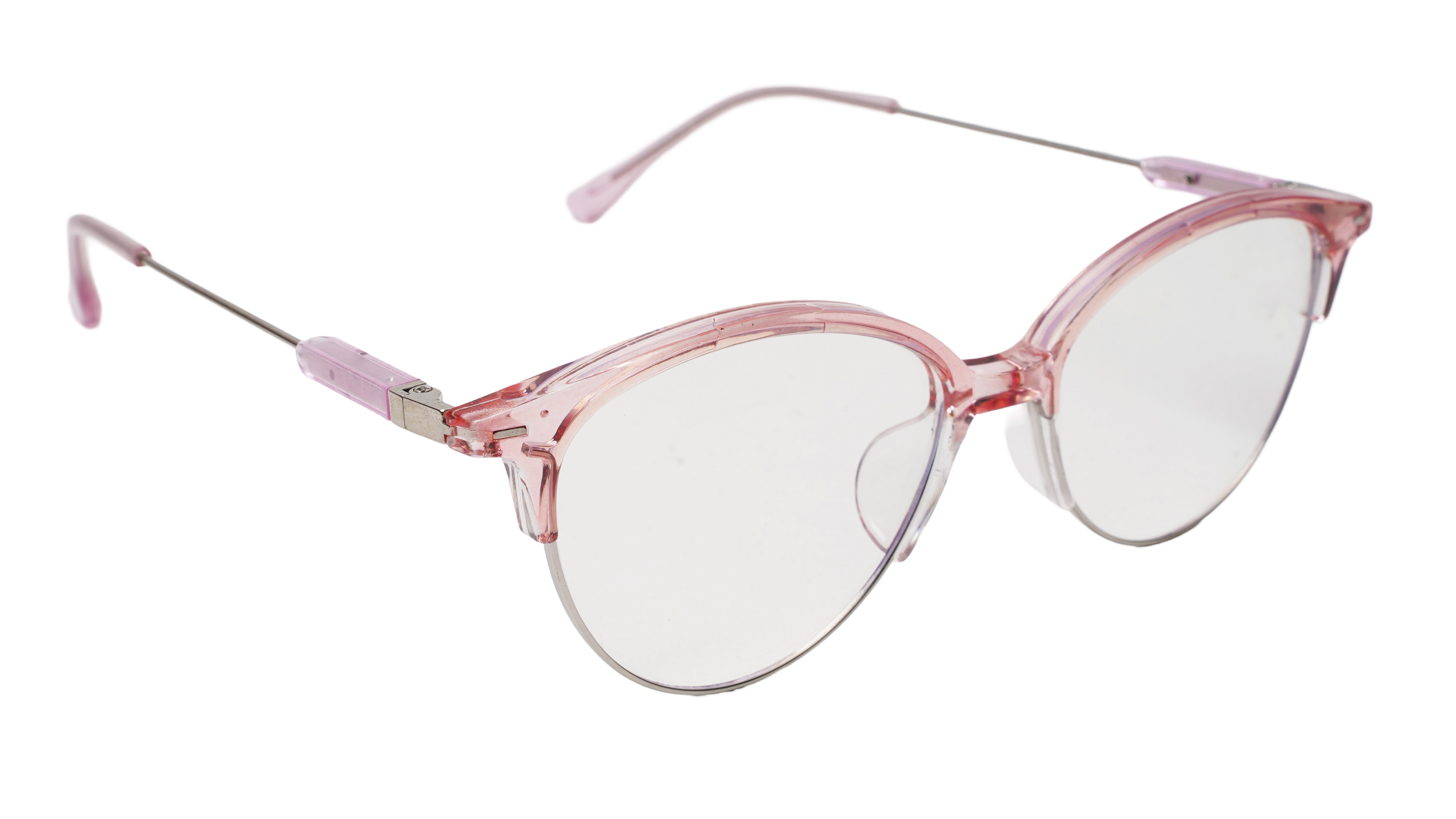 Soigné Female Large Half Rim Cat Eye Spectacle Frame.Pink&Silver
