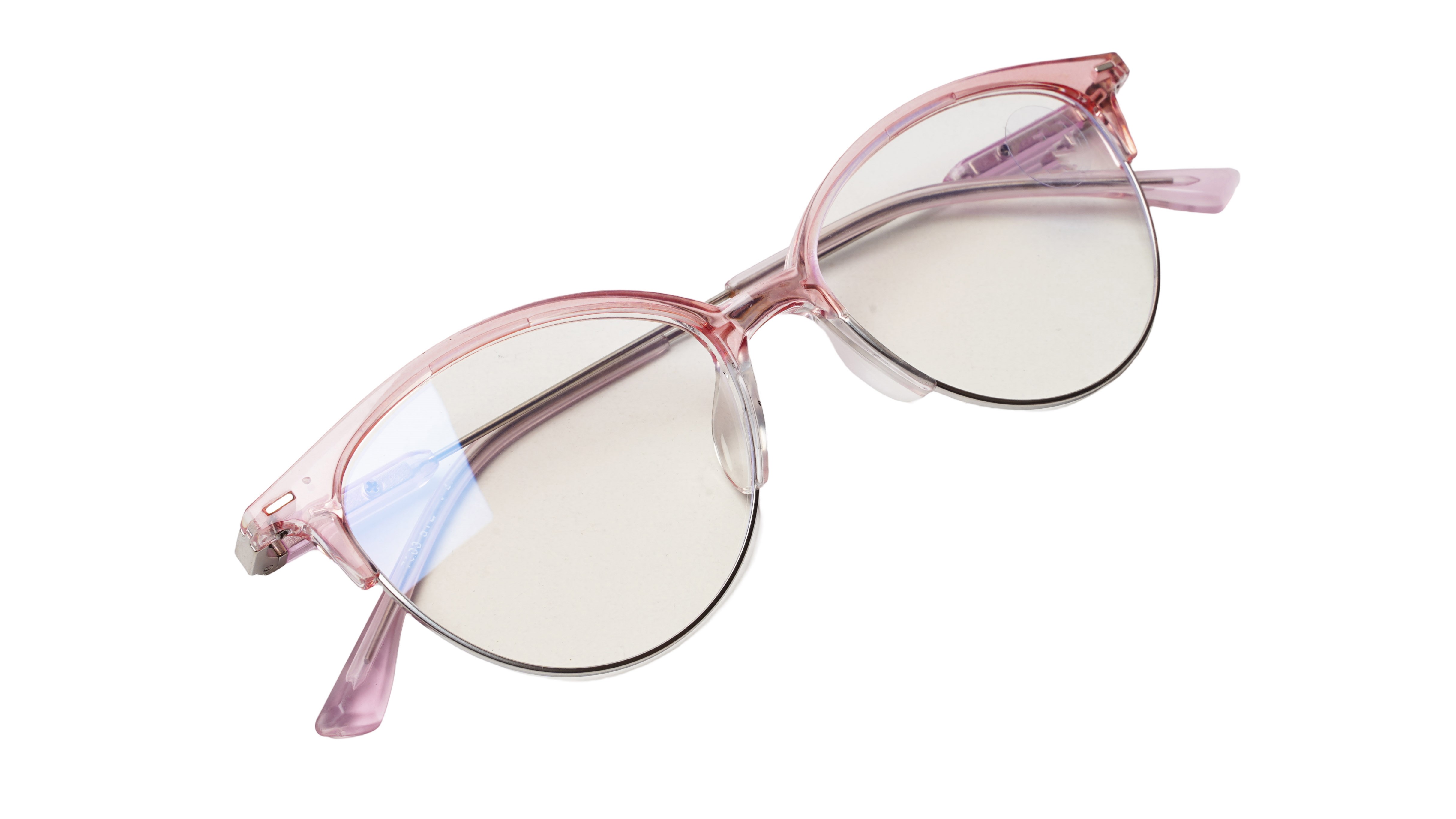 Soigné Female Large Half Rim Cat Eye Spectacle Frame.Pink&Silver