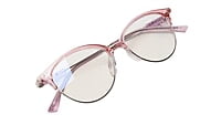 Soigné Female Large Half Rim Cat Eye Spectacle Frame.Pink&Silver