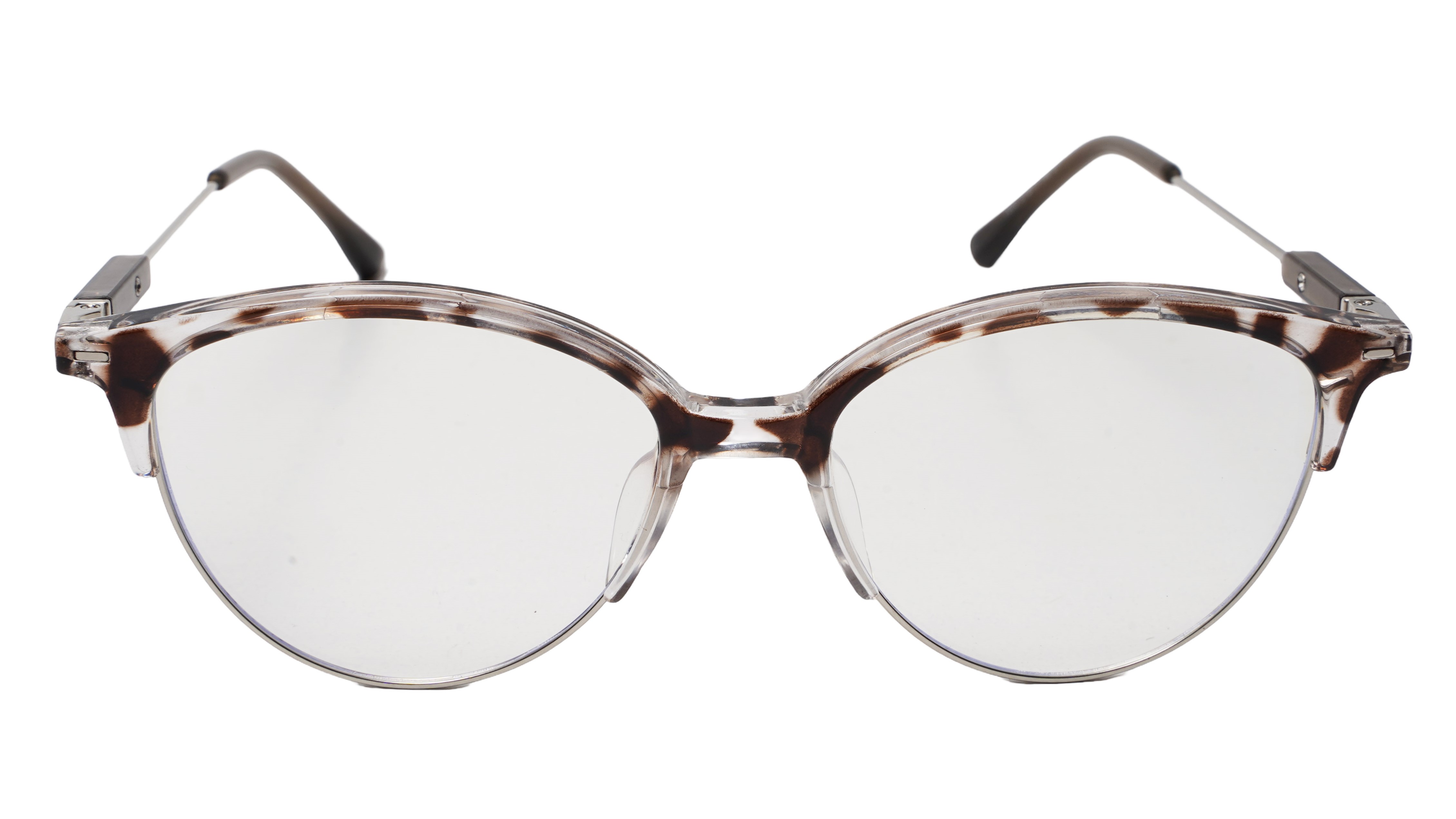 Soigné Female Large Half Rim Cat Eye Spectacle Frame.Brown&Transparent