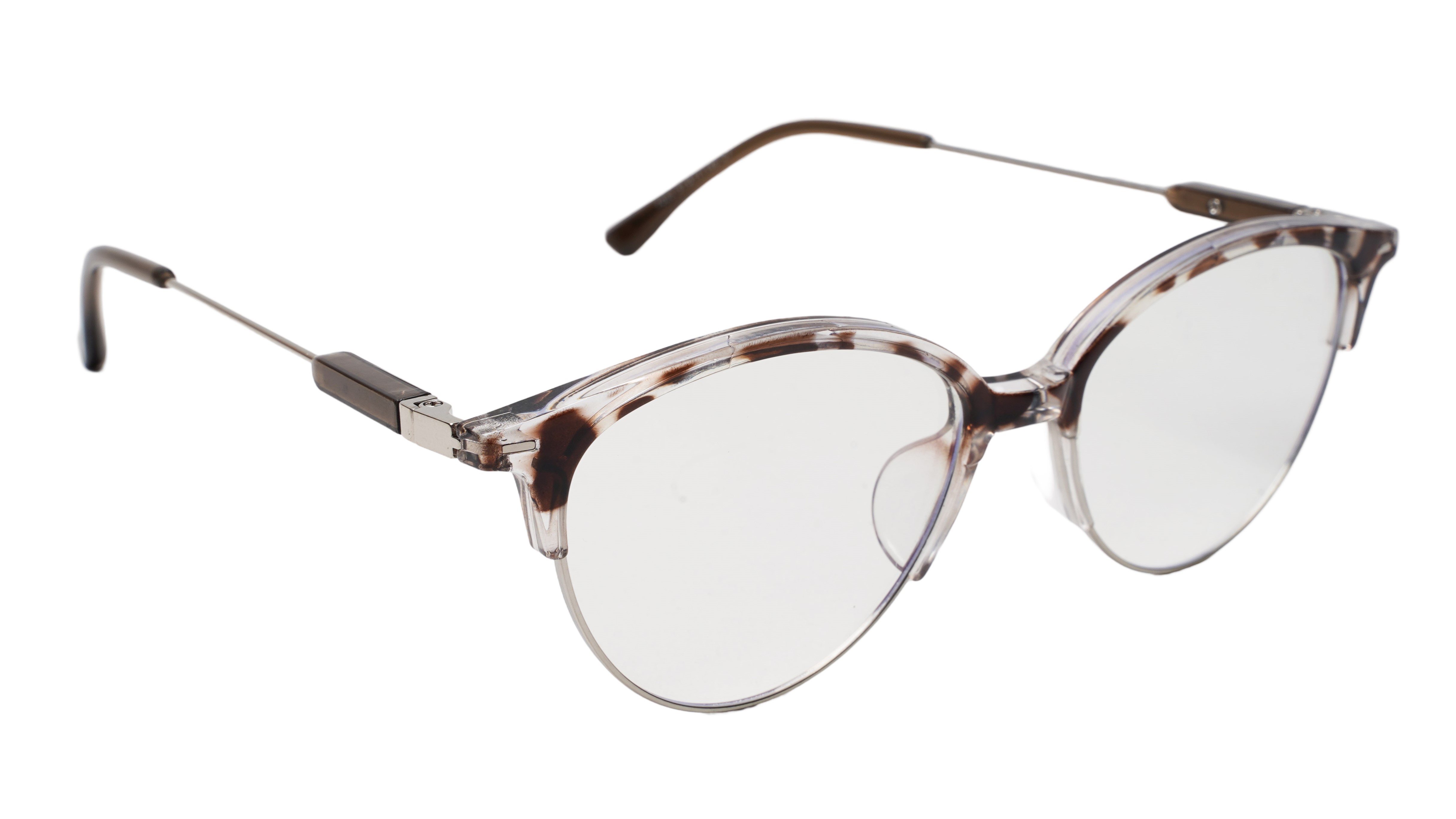 Soigné Female Large Half Rim Cat Eye Spectacle Frame.Brown&Transparent