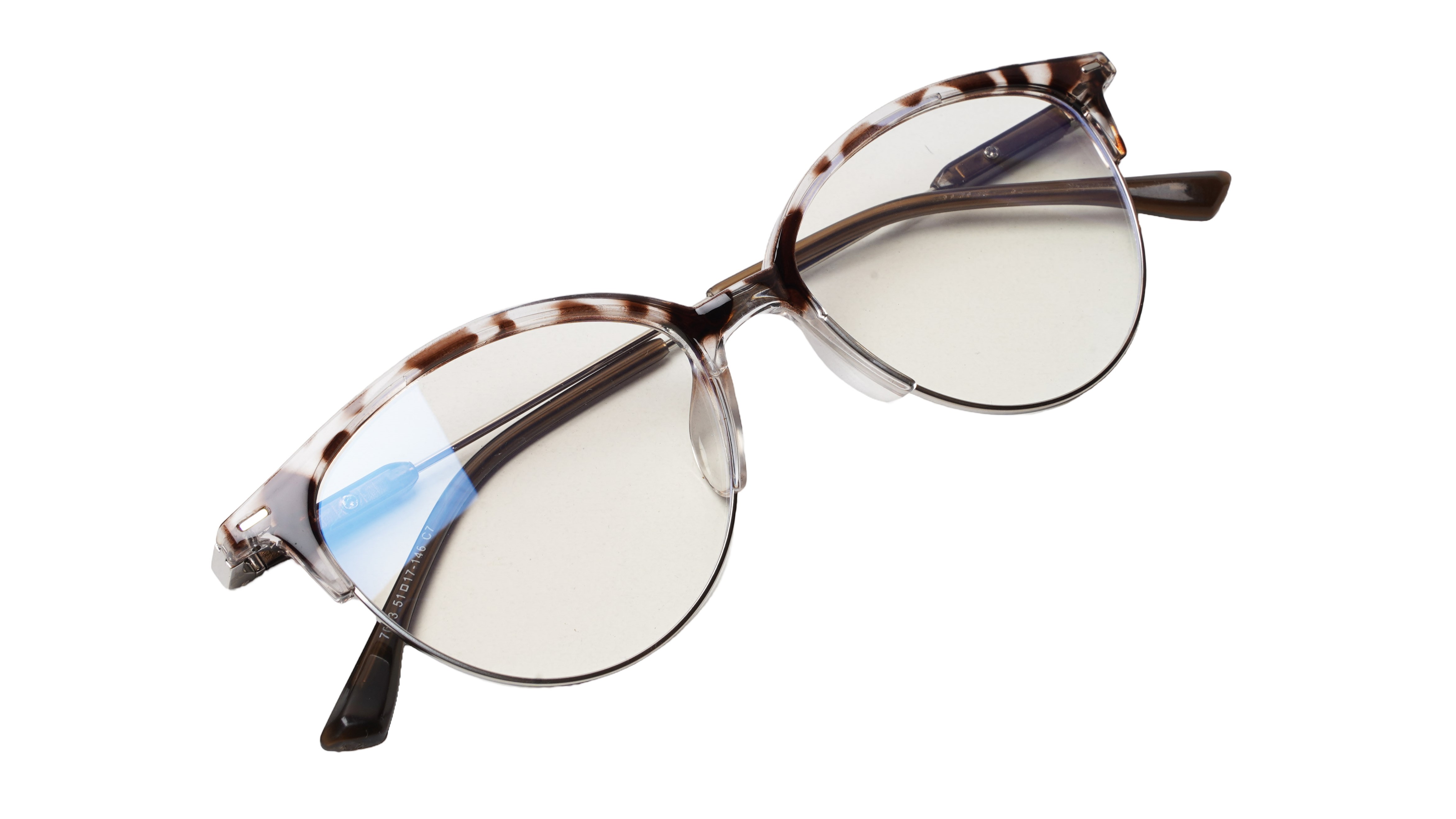 Soigné Female Large Half Rim Cat Eye Spectacle Frame.Brown&Transparent