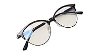 Soigné Female Large Half Rim Cat Eye Spectacle Frame.Gray&Silver