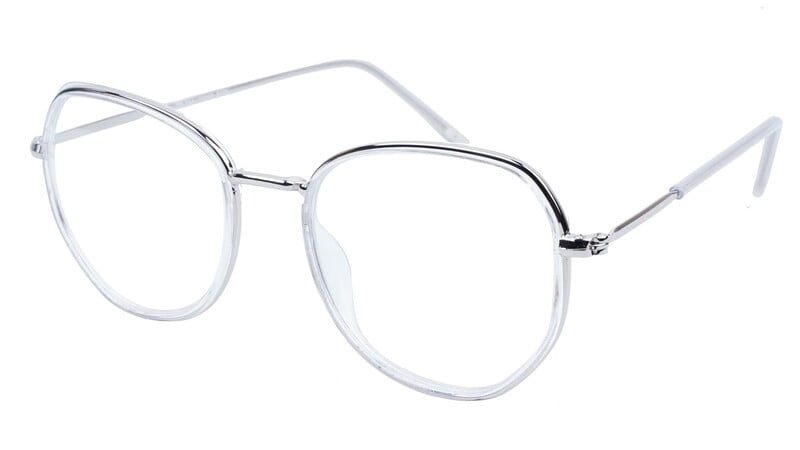 Unisex Large Pentagon Spectacle Frame. Silver Color Frame Unisex Large Pentagon Spectacle Frame. Silver Color Frame