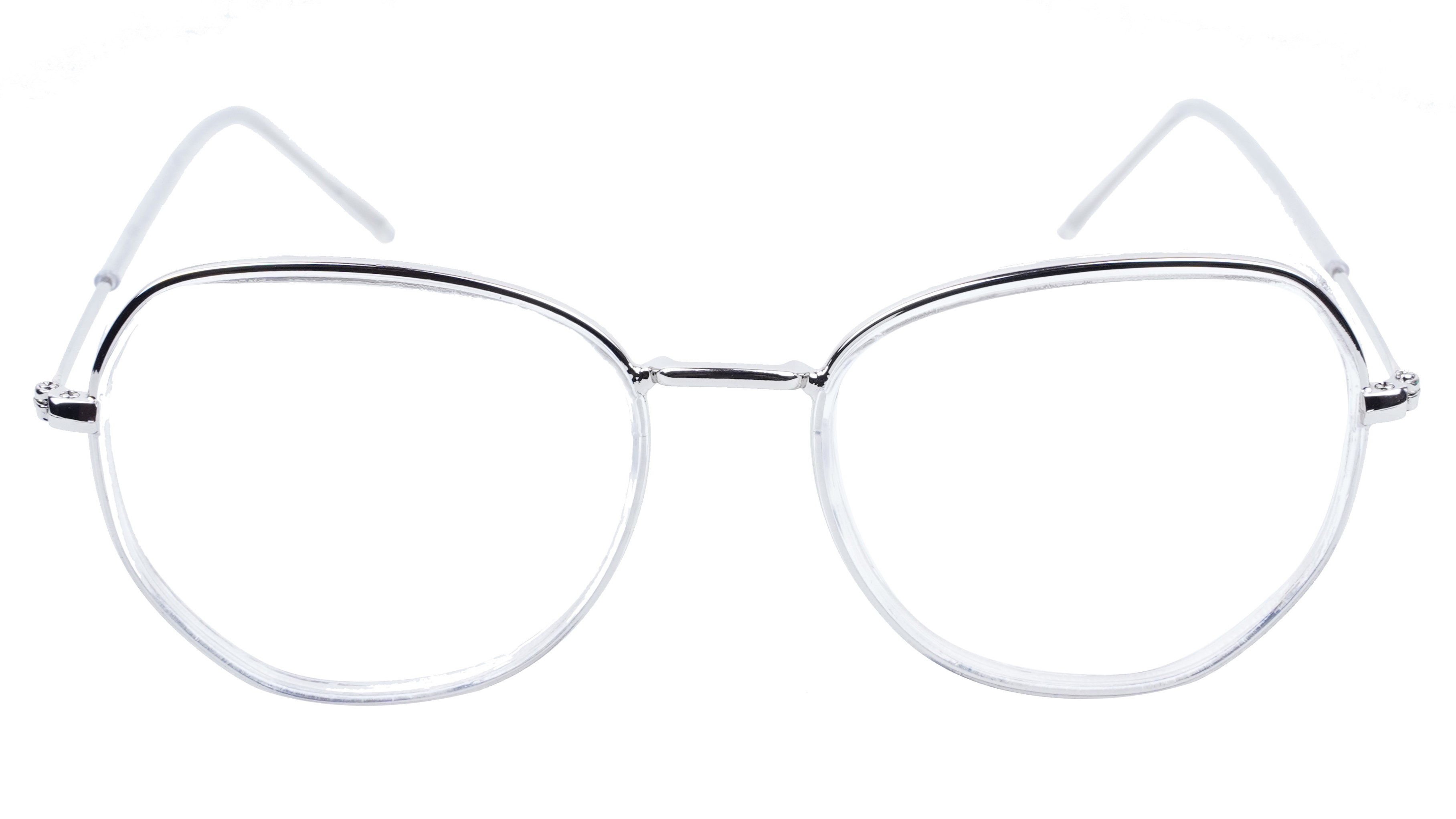 Unisex Large Pentagon Spectacle Frame. Silver Composite Frame