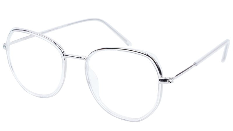 Unisex Large Pentagon Spectacle Frame. Silver Composite Frame Unisex Large Pentagon Spectacle Frame. Silver Composite Frame