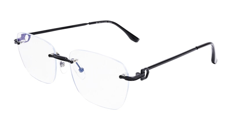Soigné Unisex Large Square Rimless Spectacle Frame.Black Soigné Unisex Large Square Rimless Spectacle Frame.Black