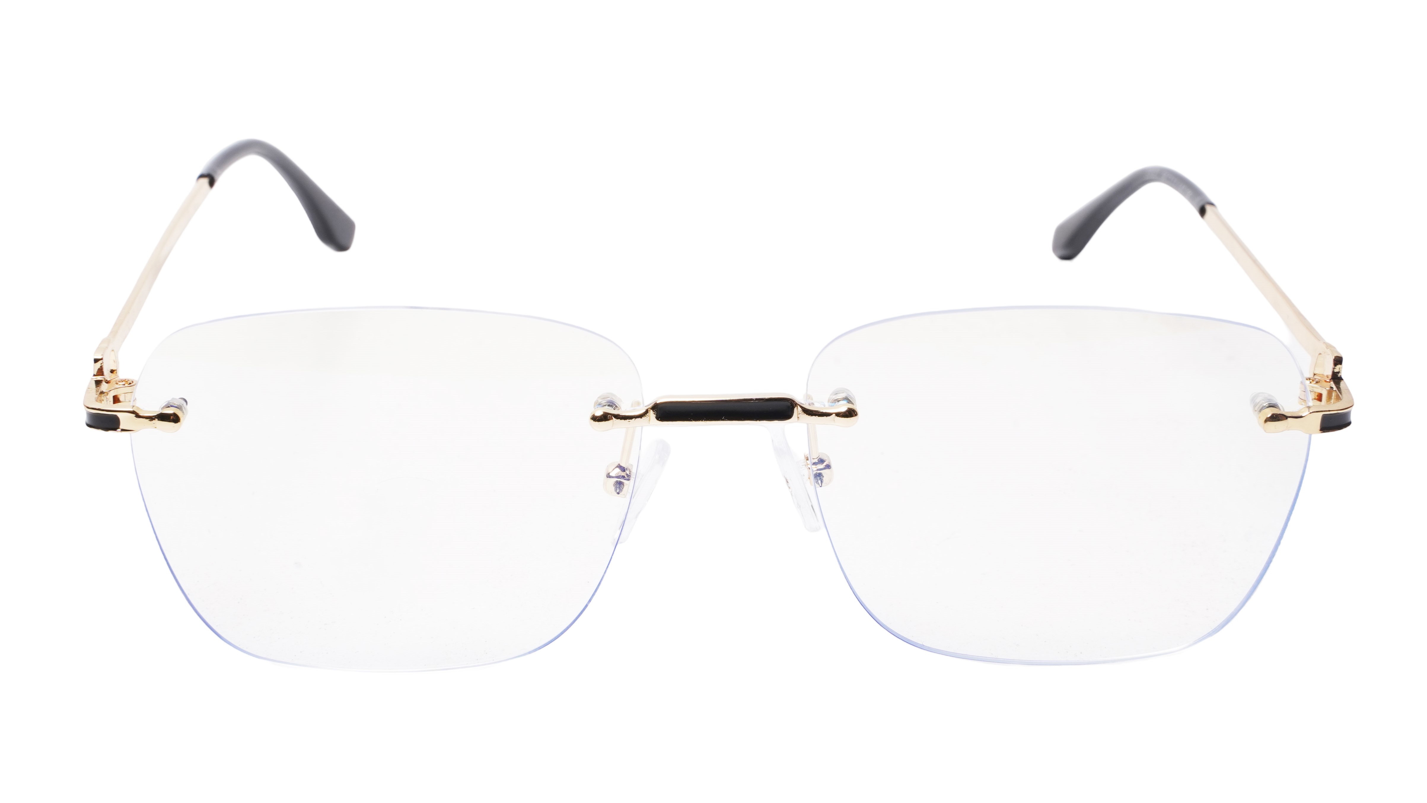 Soigné Unisex Large Square Rimless Spectacle Frame.Gold&Black