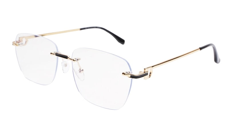 Soigné Unisex Large Square Rimless Spectacle Frame.Gold&Black Soigné Unisex Large Square Rimless Spectacle Frame.Gold&Black