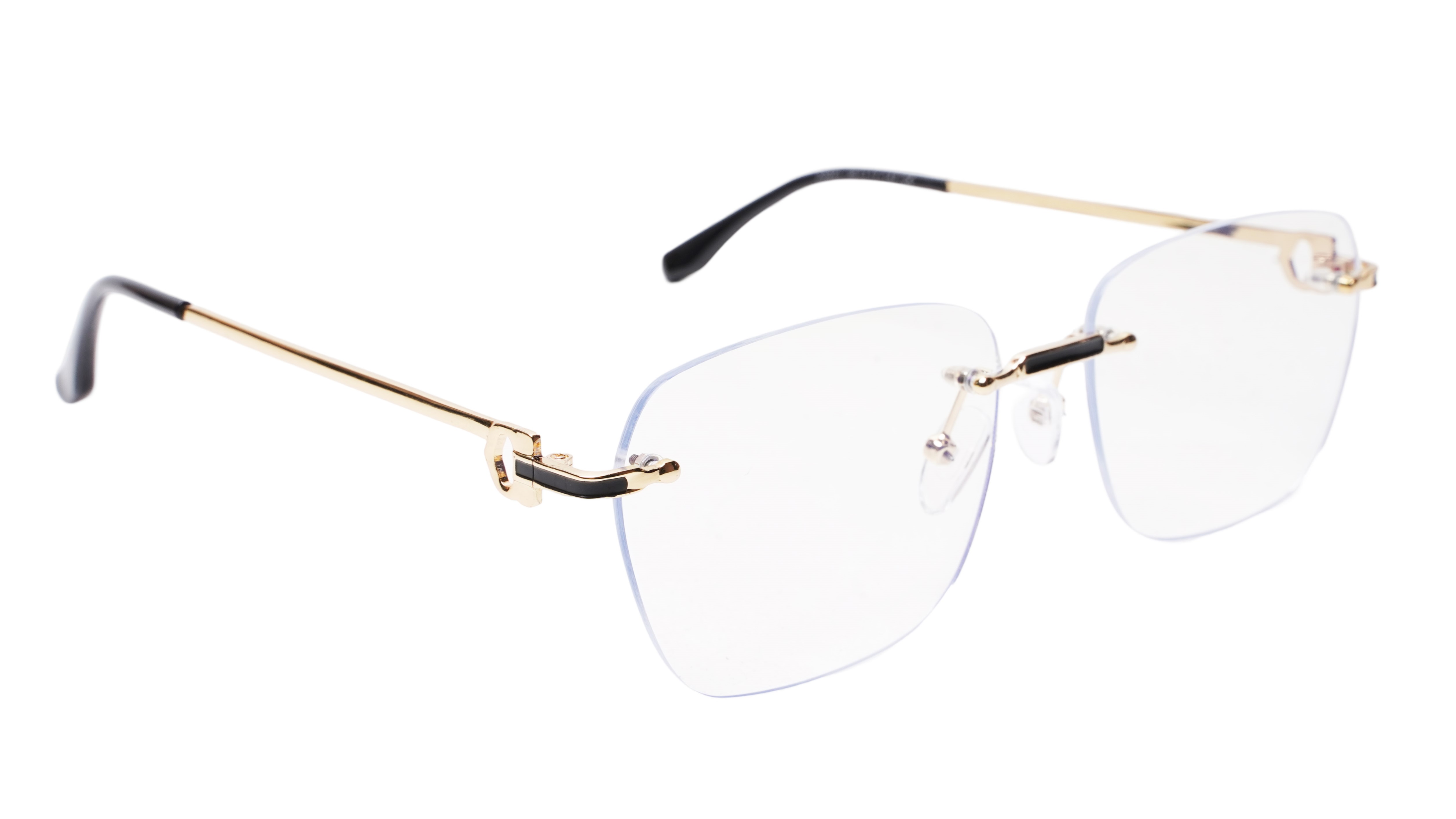 Soigné Unisex Large Square Rimless Spectacle Frame.Gold&Black